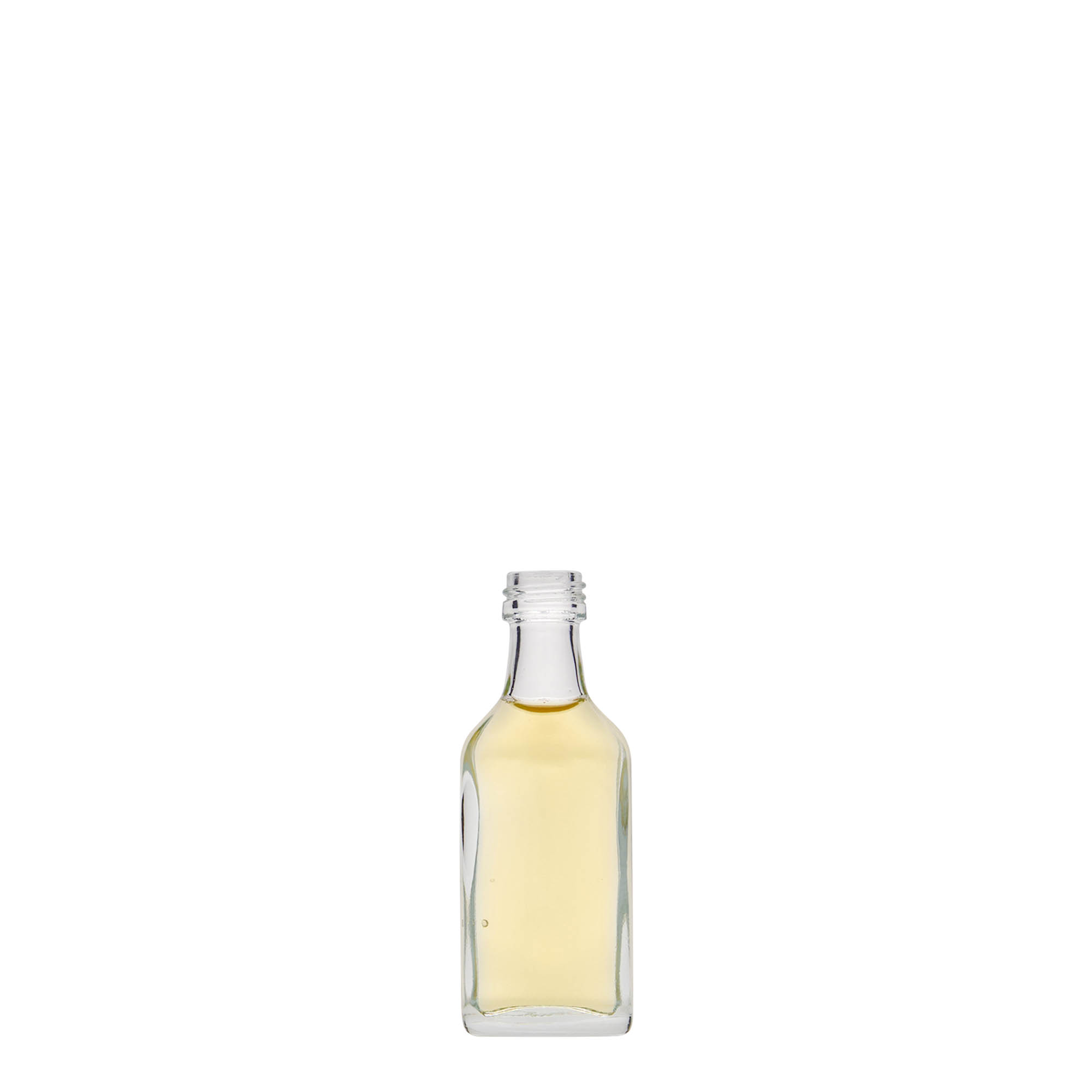 20 ml kapesní lahvička, obdélníková, sklo, hrdlo: PP 18