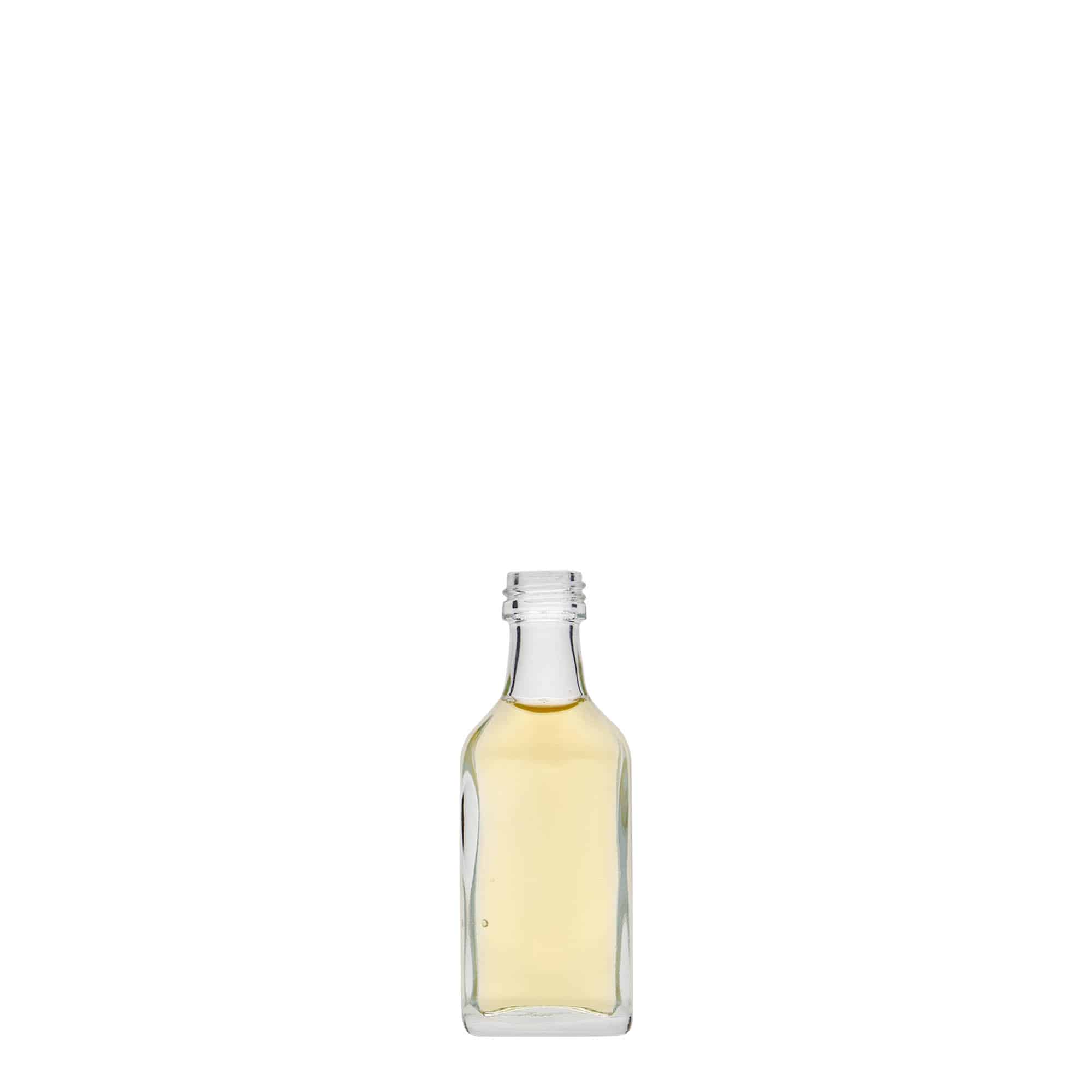 20 ml kapesní lahvička, obdélníková, sklo, hrdlo: PP 18