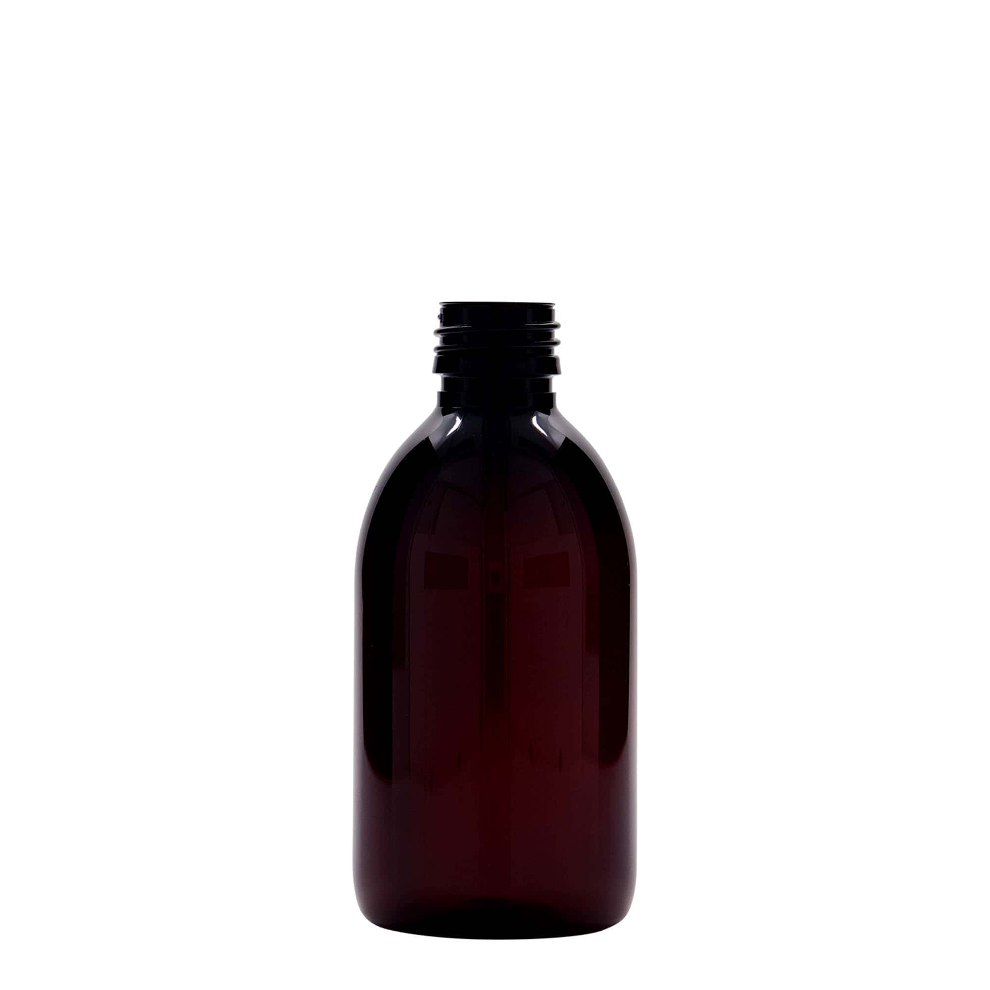 250 ml PET lékárenská lahvička, hnědá, plast, hrdlo: PP 28