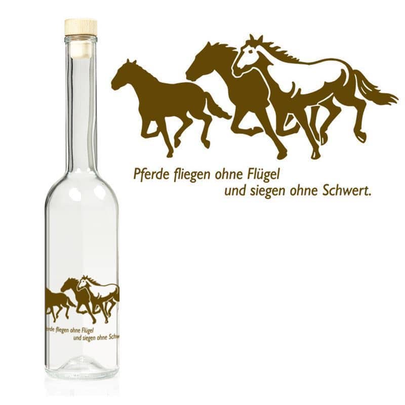 Skleněná lahev 500 ml 'Opera', motiv: Koně, uzávěr: korek
