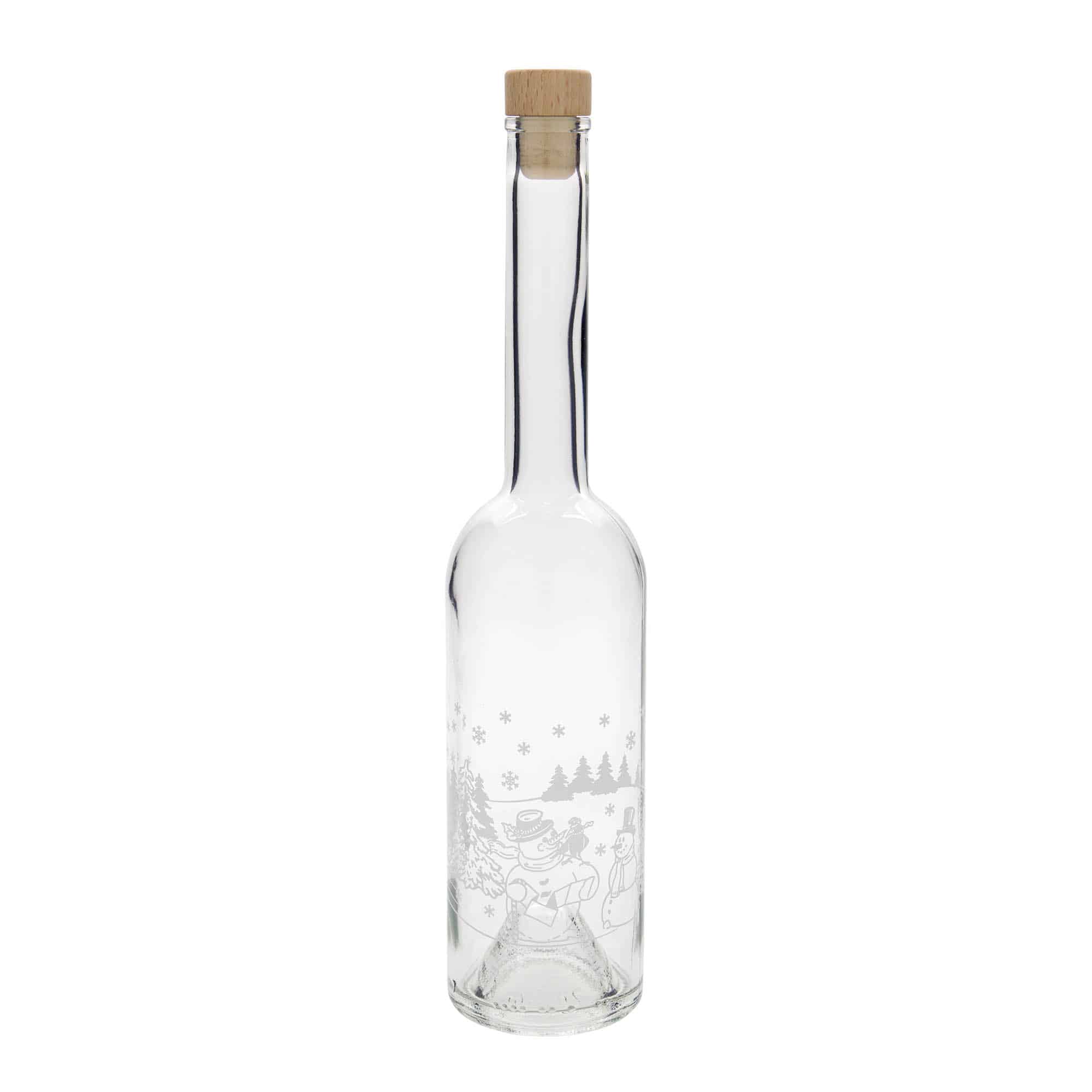 Skleněná lahev 500 ml 'Opera', motiv: Sněhulák, uzávěr: korek