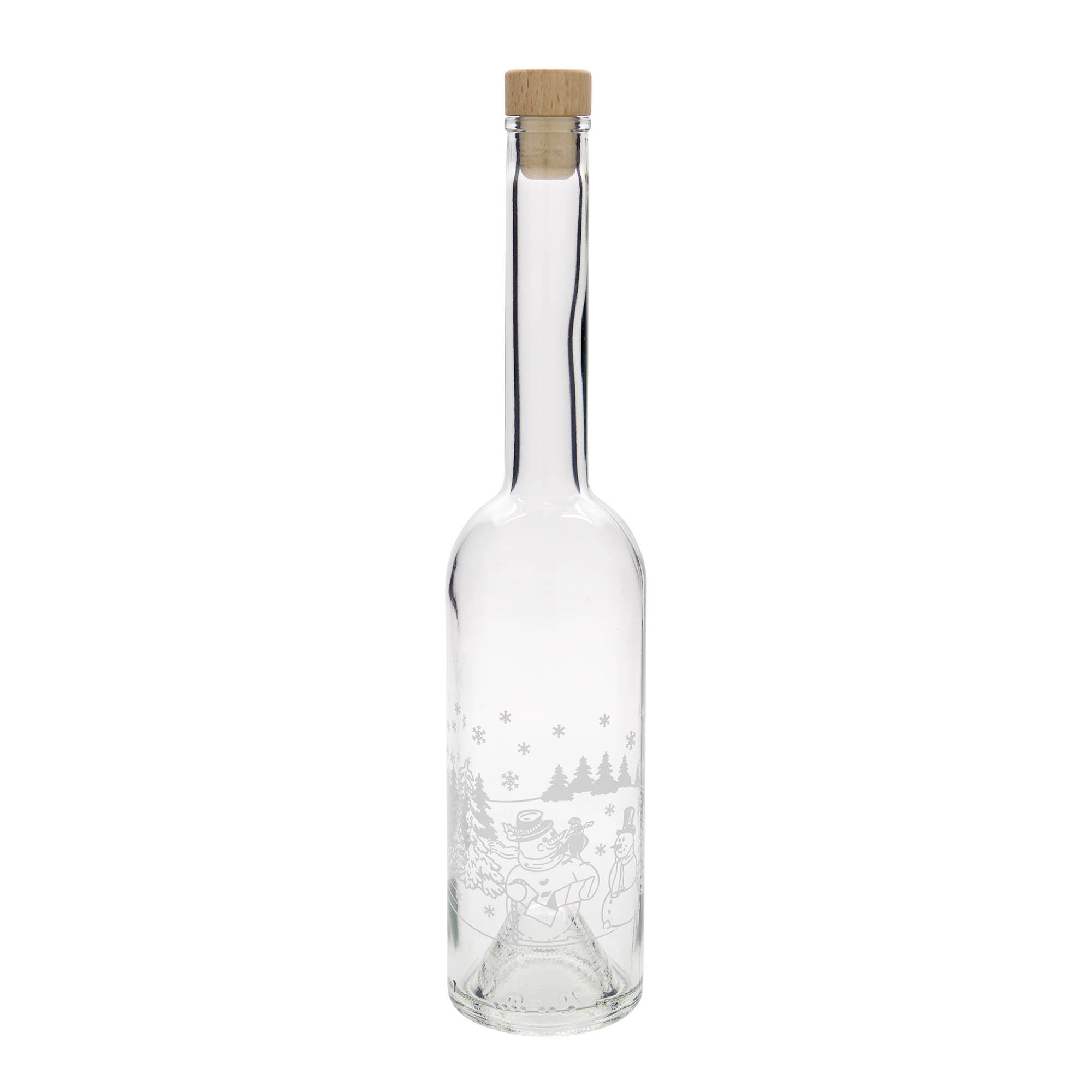 500 ml skleněná láhev 'Opera', motiv: láhev sněhuláka, hrdlo: korek
