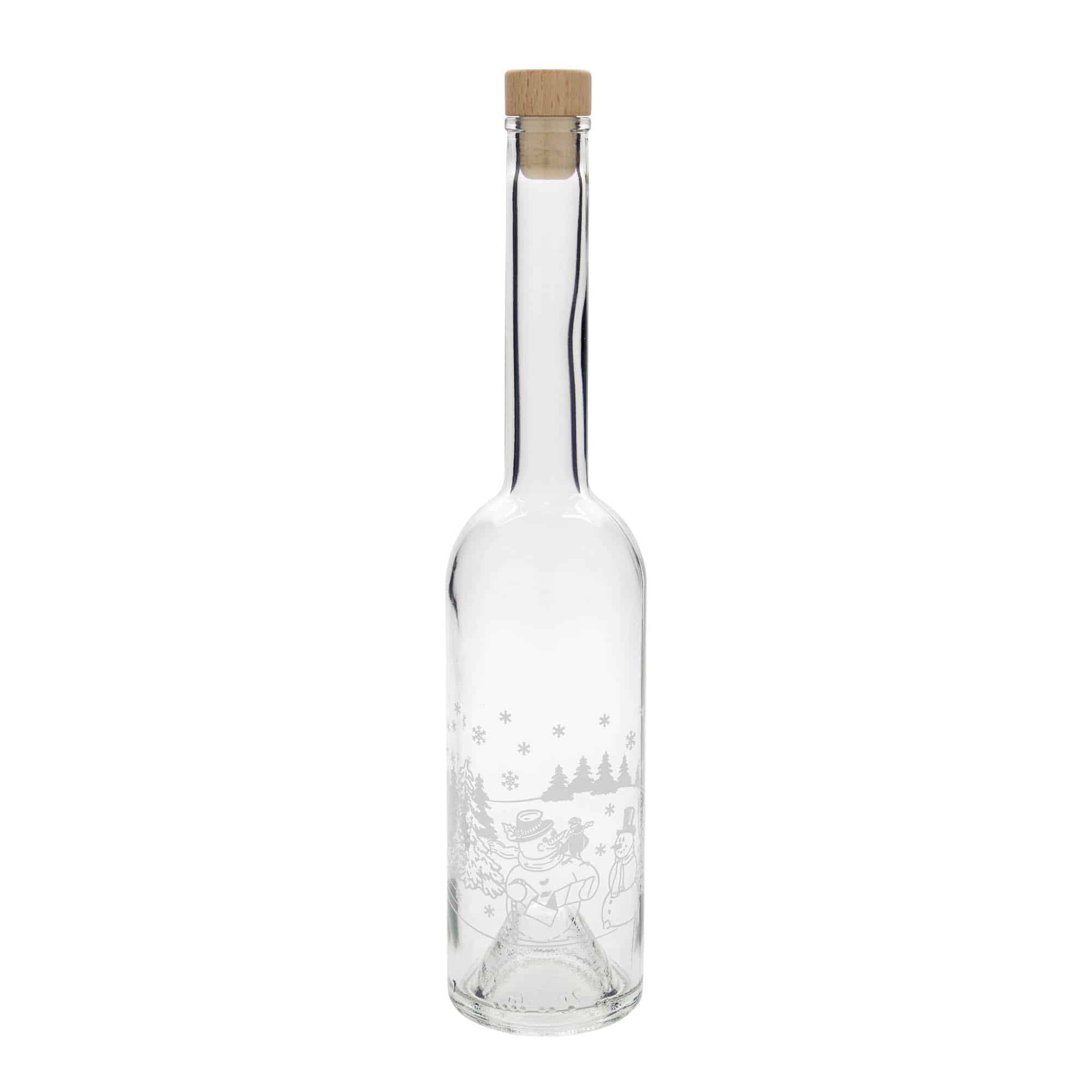 500 ml skleněná láhev 'Opera', motiv: láhev sněhuláka, hrdlo: korek