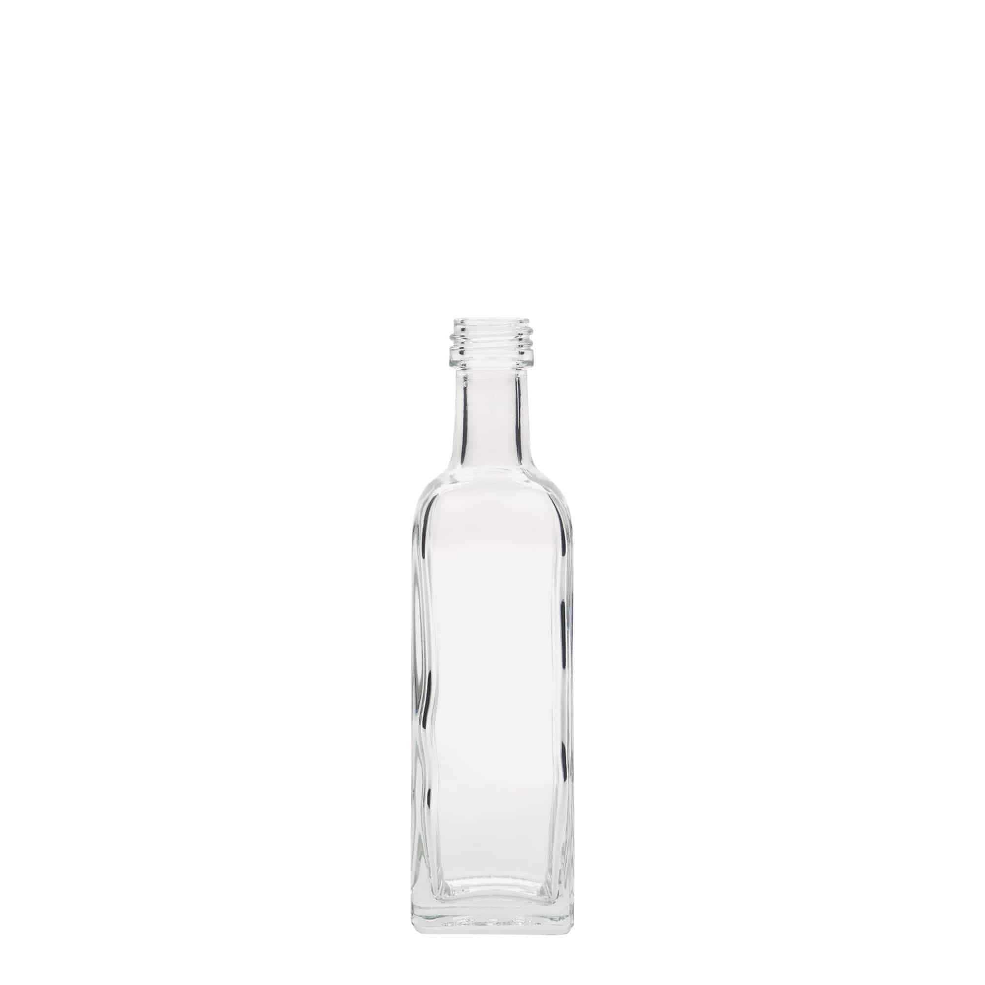 60 ml skleněná lahvička „Marasca“, čtvercová, hrdlo: PP 18