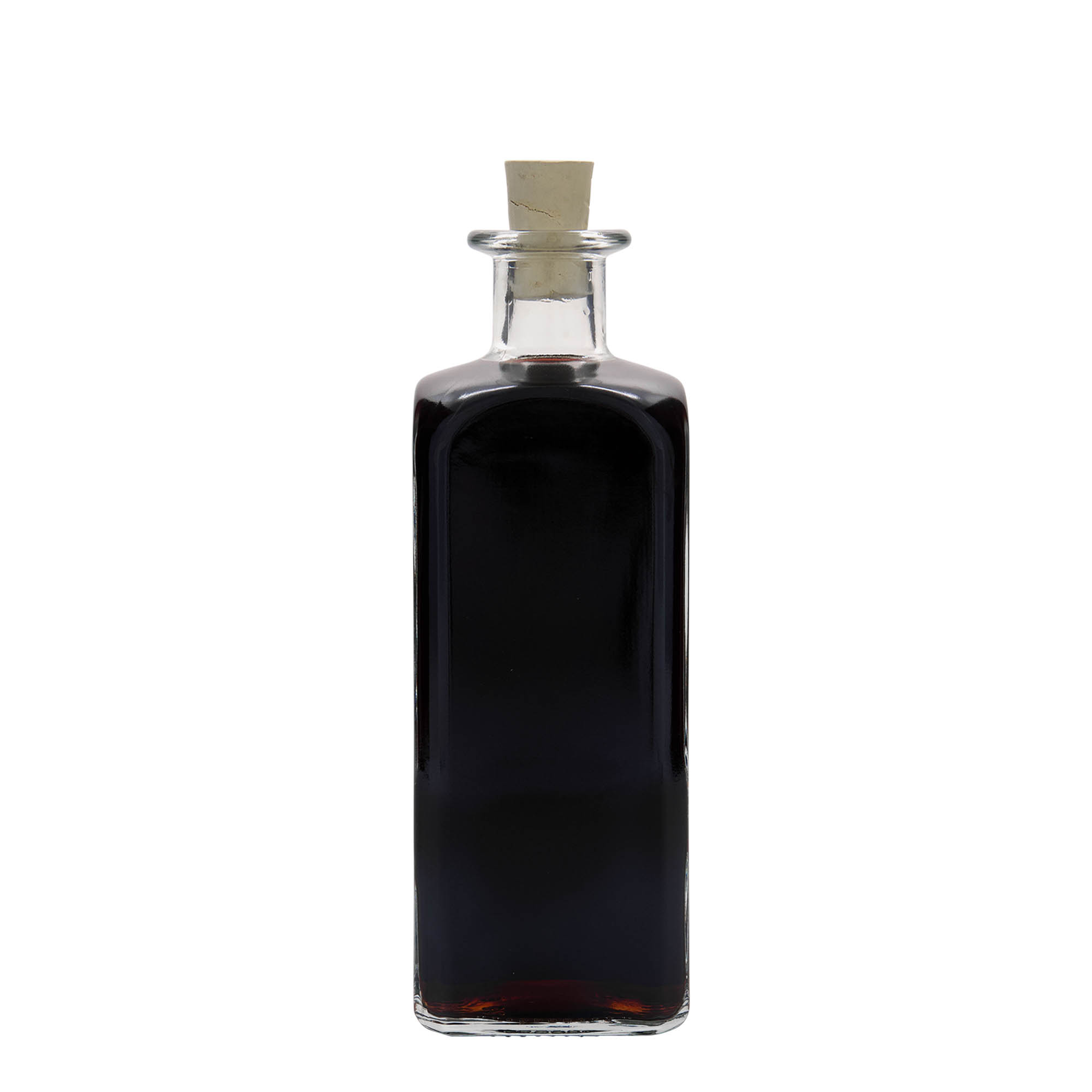 500 ml skleněná láhev Apotheker Carré, čtvercová, hrdlo: korek