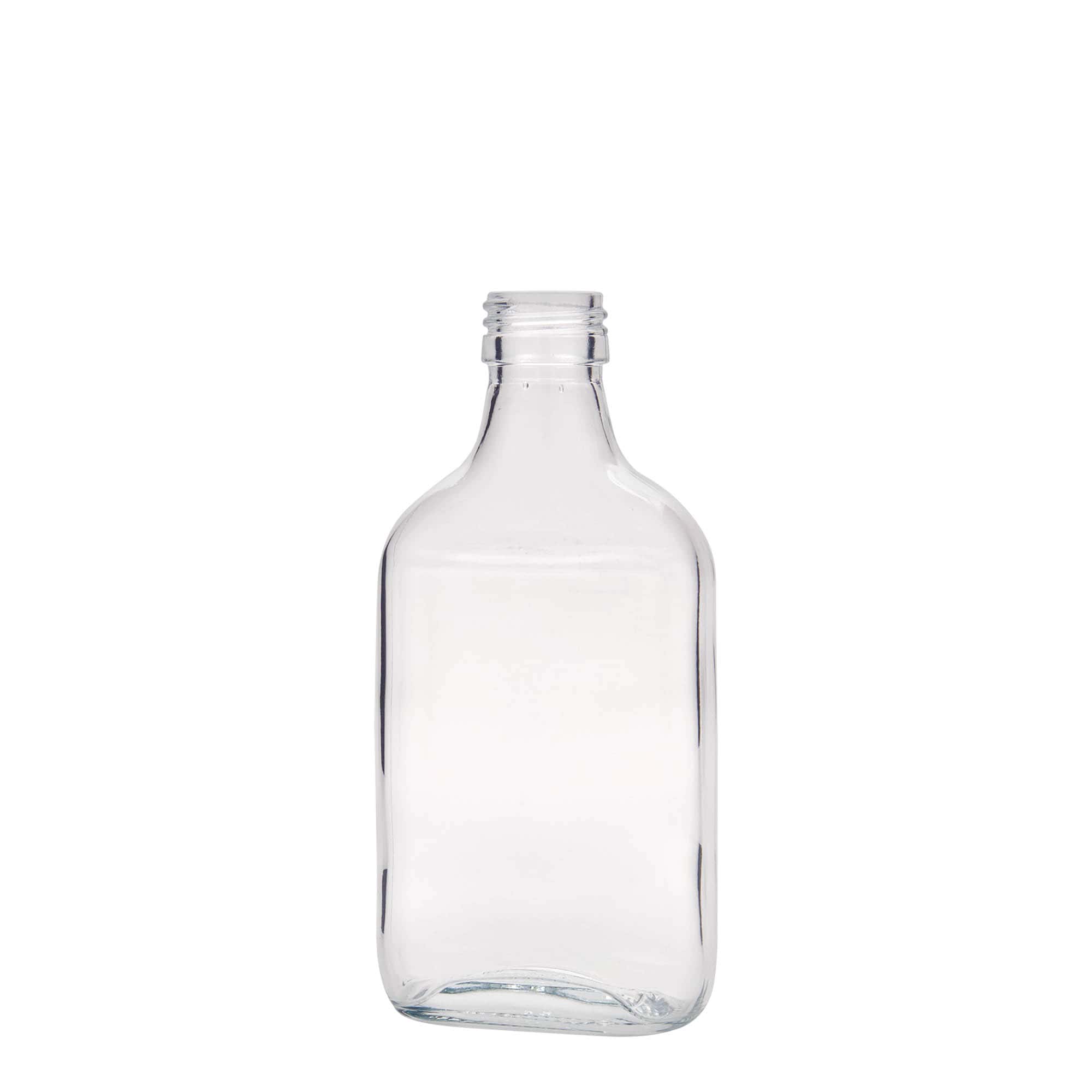200 ml kapesní lahvička, obdélníková, sklo, hrdlo: PP 28