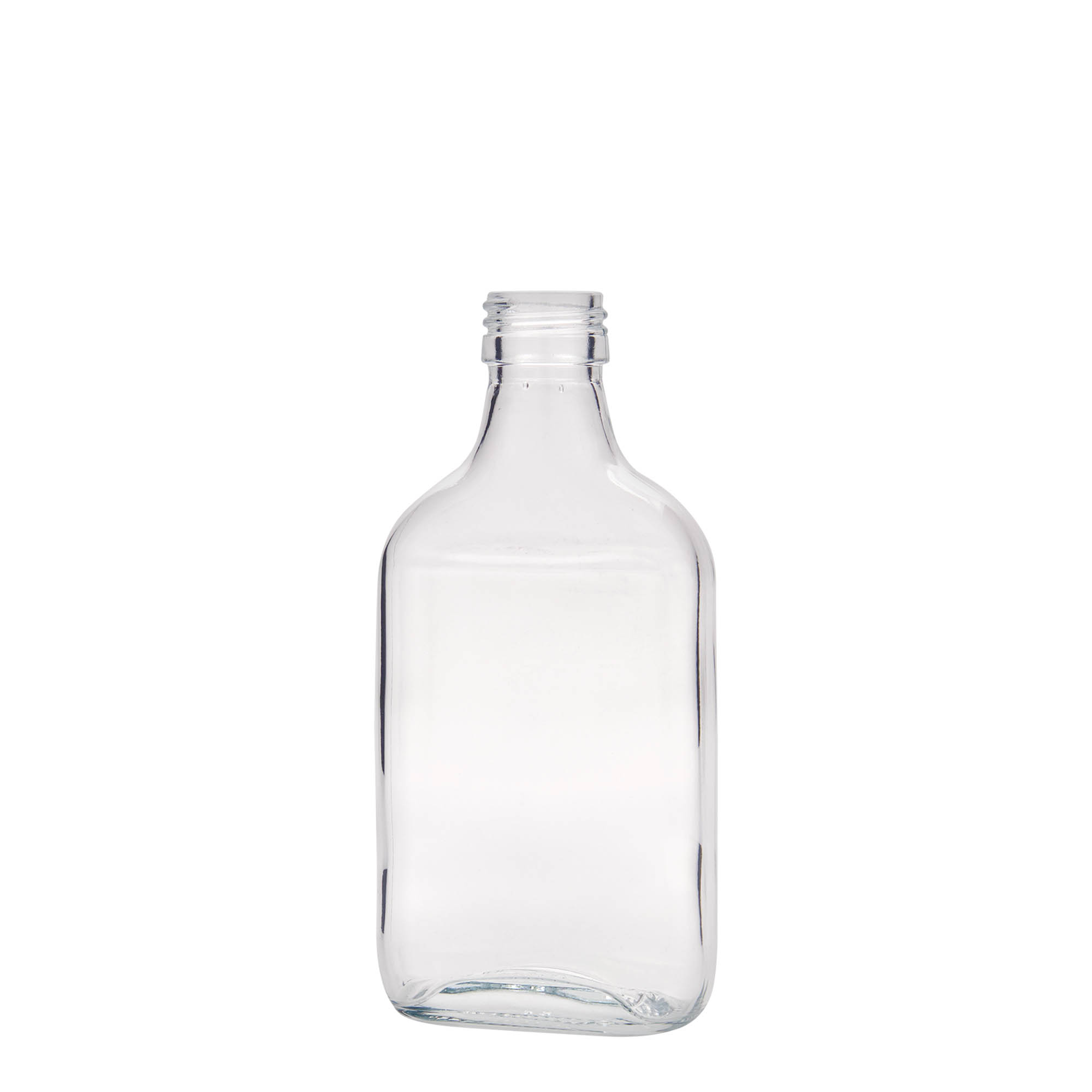 200 ml kapesní lahvička, obdélníková, sklo, hrdlo: PP 28