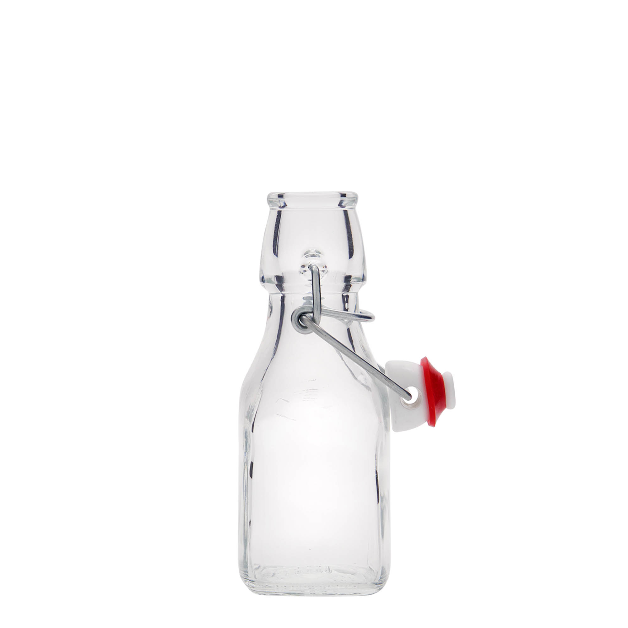 125 ml skleněná láhev 'Swing', čtvercová, hrdlo: uzávěr s pákou 125 ml skleněná láhev 'Swing', čtvercová, hrdlo: uzávěr s pákou