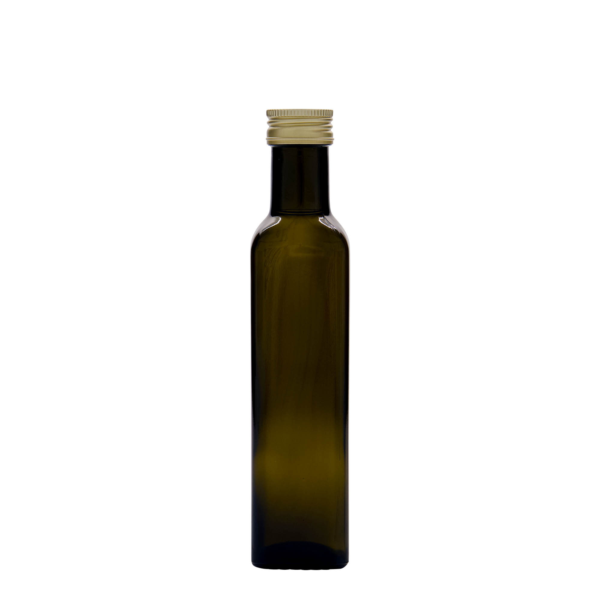 250 ml skleněná láhev 'Marasca', čtvercová, antik zelená, hrdlo: PP 31,5