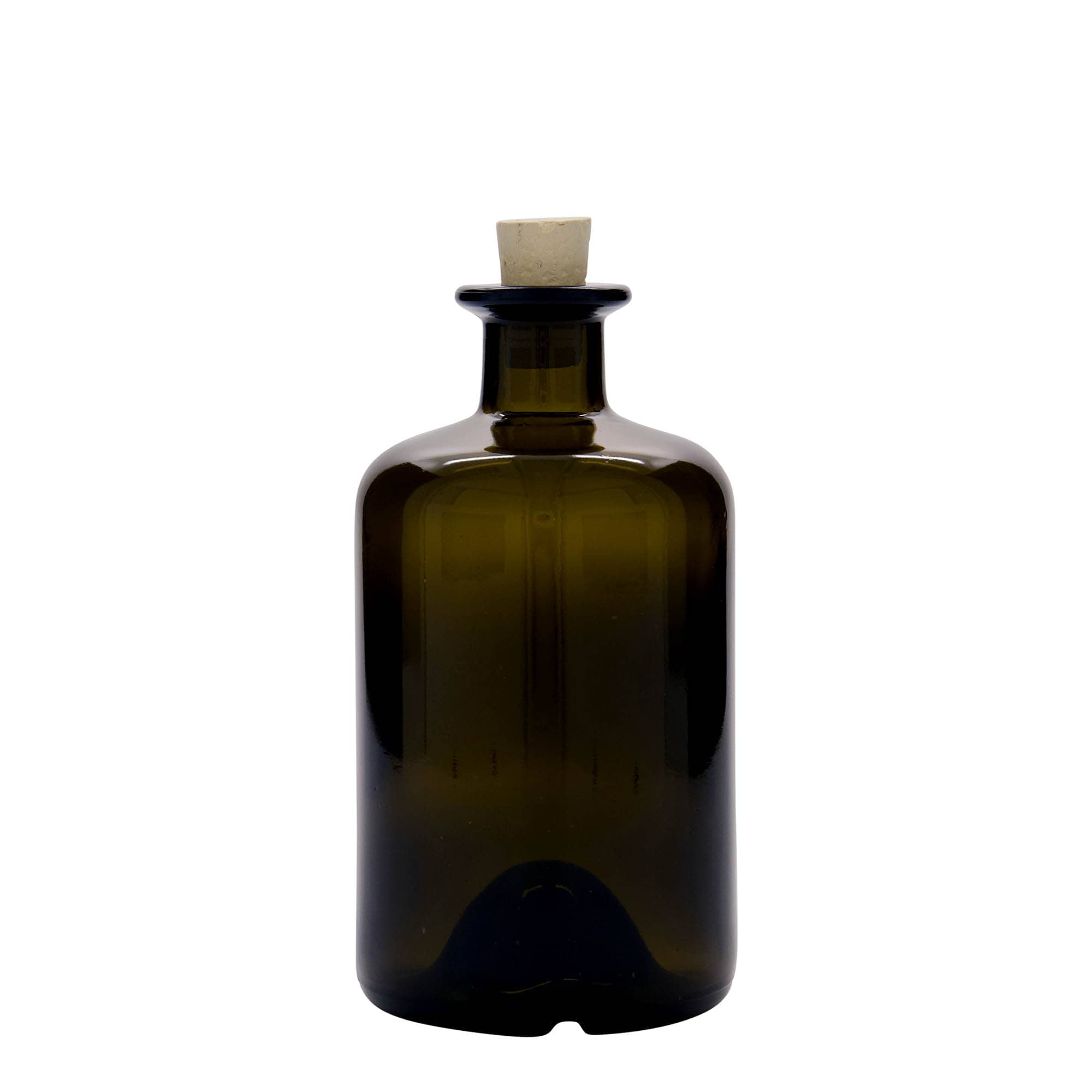 500 ml lékárenská skleněná láhev, antik zelená, hrdlo: korek
