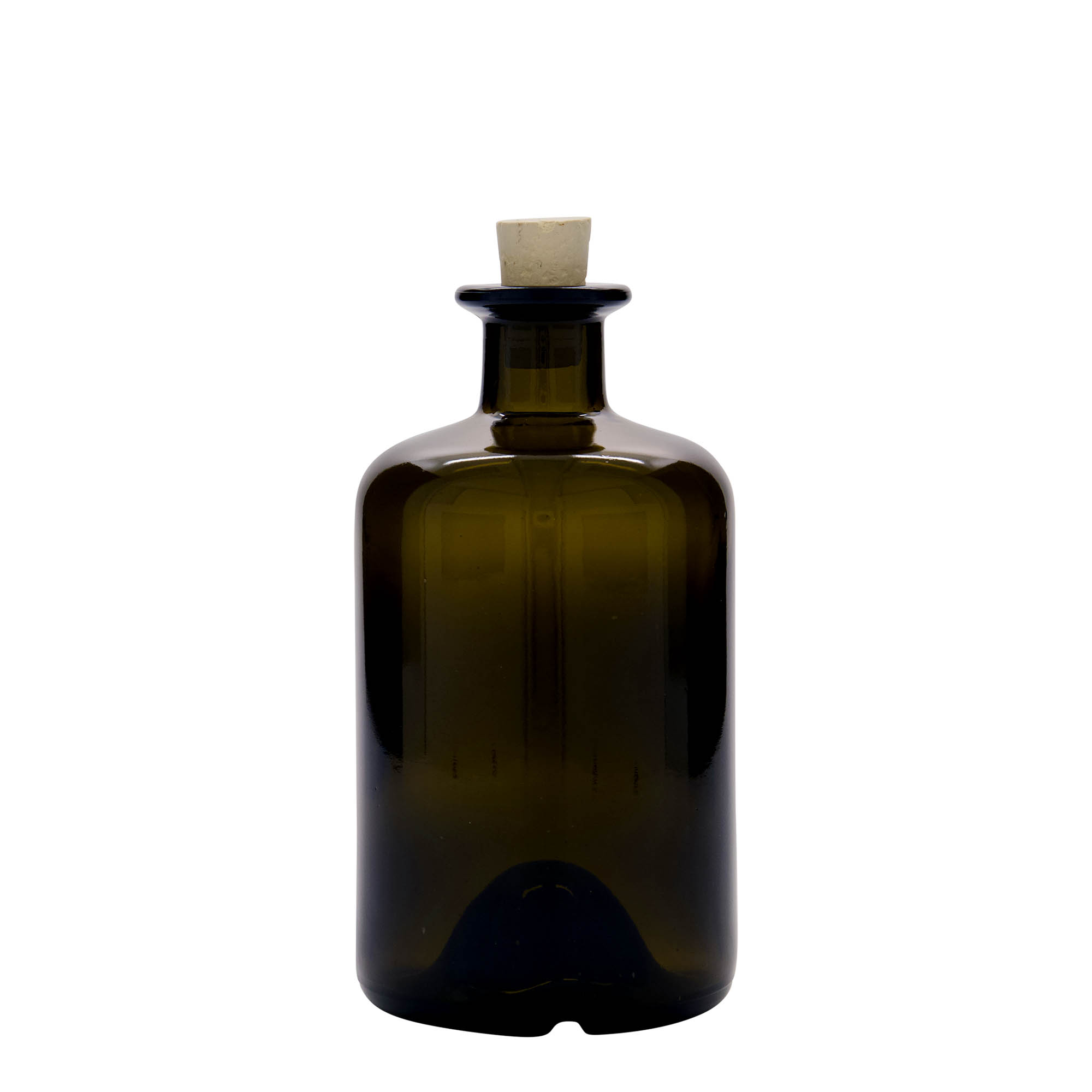 500 ml lékárenská skleněná láhev, antik zelená, hrdlo: korek