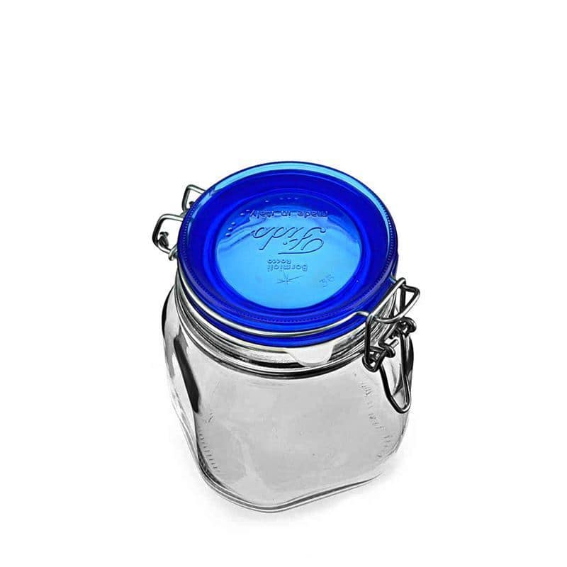 Sklenice s drátěným uzávěrem 750 ml 'Fido' Blue Top, čtvercová, uzávěr: drátěný uzávěr