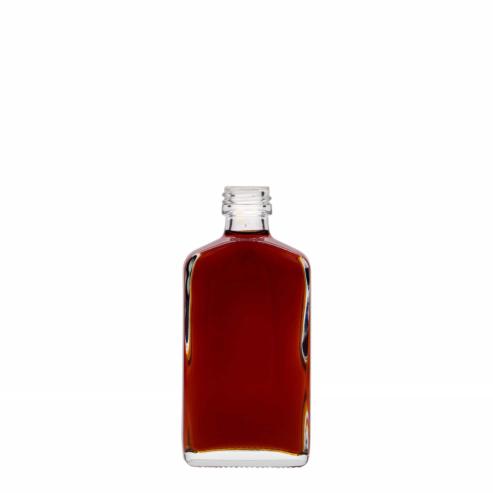 50 ml kapesní lahvička, obdélníková, sklo, hrdlo: PP 18