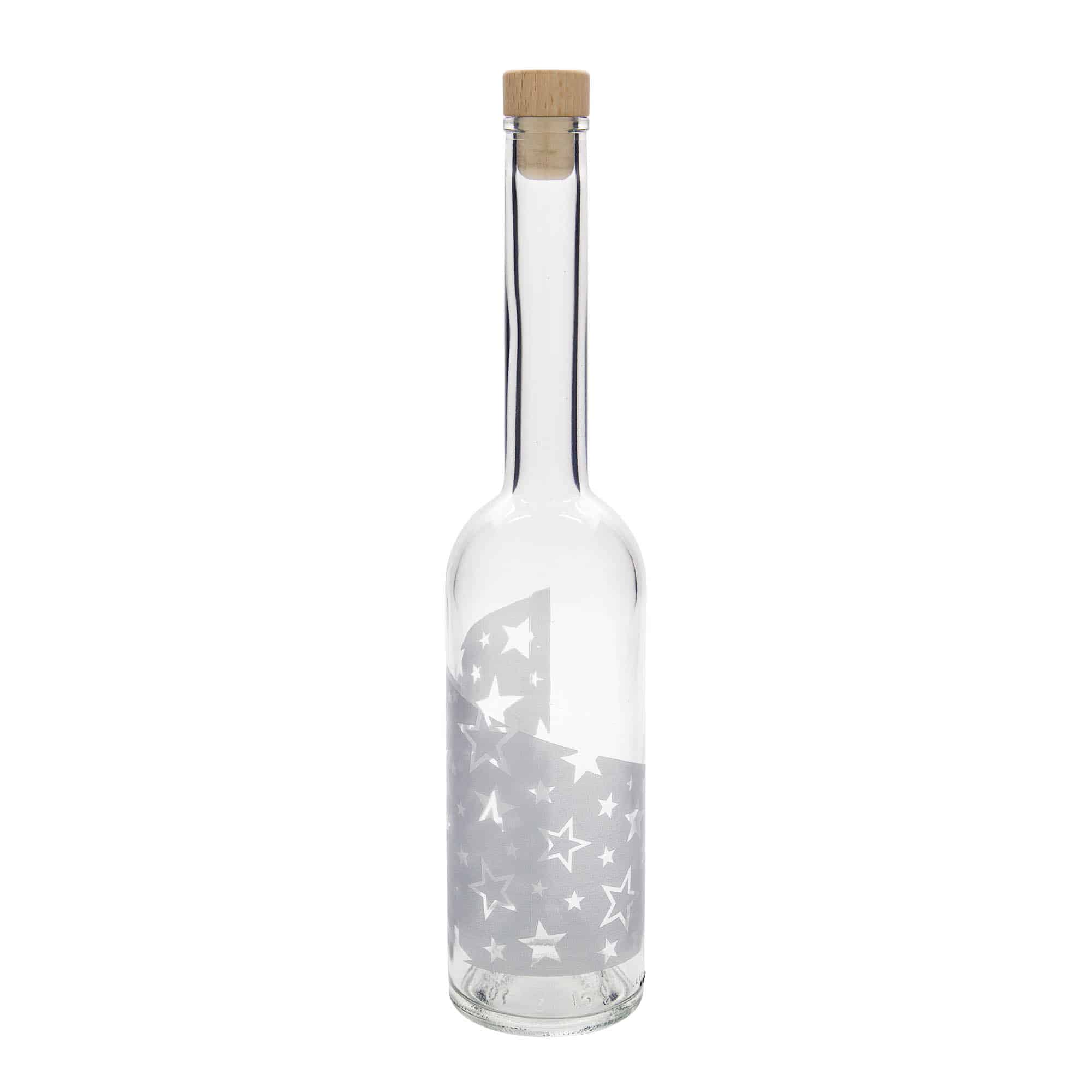 Skleněná lahev 500 ml 'Opera', motiv: Stříbrné hvězdy, uzávěr: korek