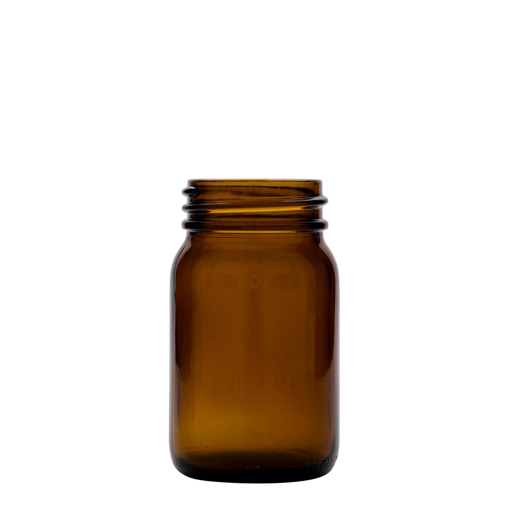 Sklenice s širokým hrdlem 200 ml, hnědá, uzávěr: DIN 55