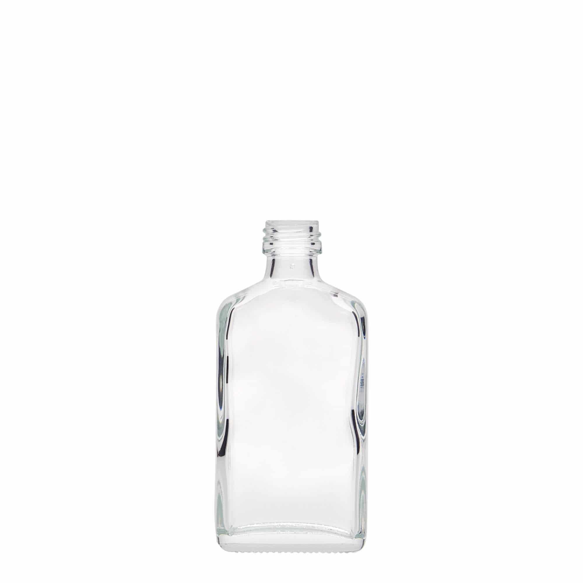 Kapesní lahev 50 ml, hranatá, sklo, ústí: PP 18 Kapesní lahev 50 ml, hranatá, sklo, ústí: PP 18
