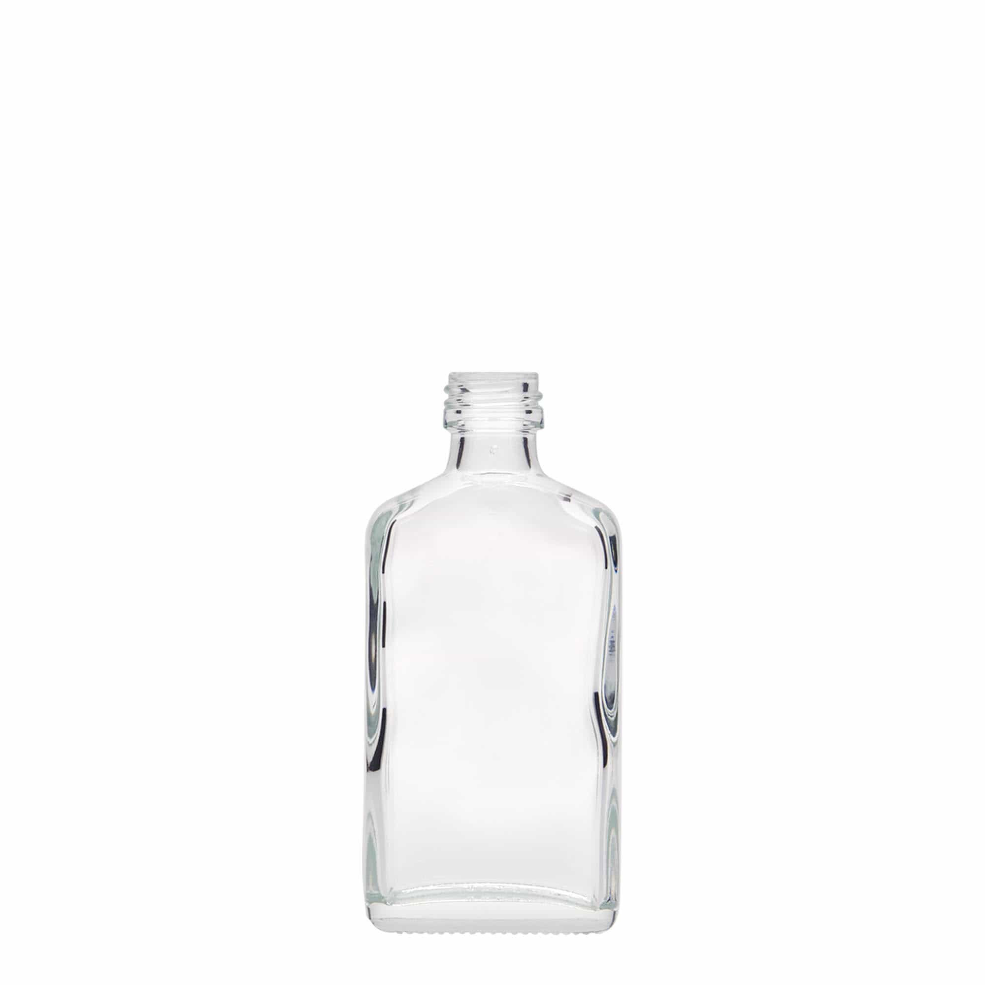 50 ml kapesní lahvička, obdélníková, sklo, hrdlo: PP 18