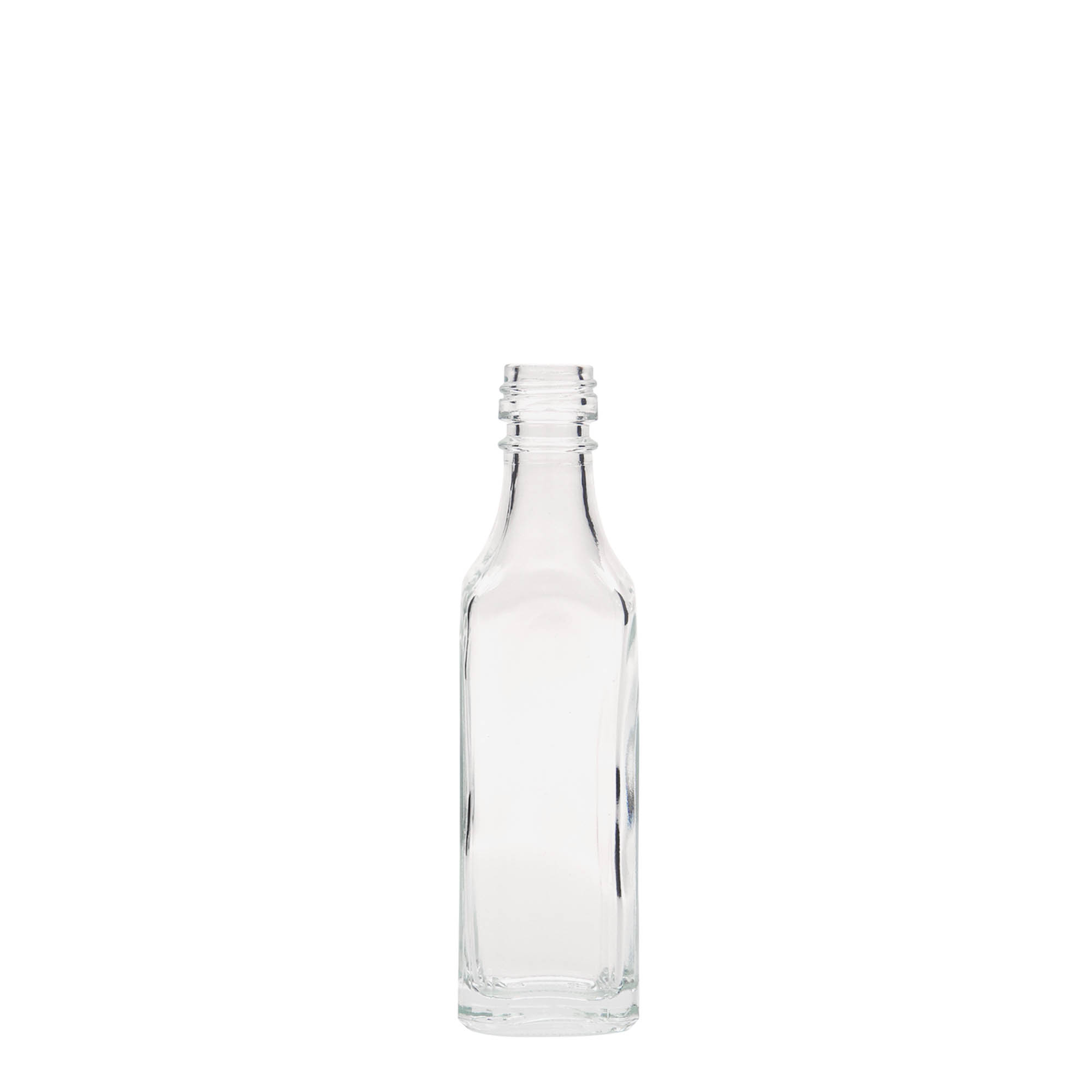 50 ml skleněná lahvička „Siena“, čtvercová, hrdlo: PP 18