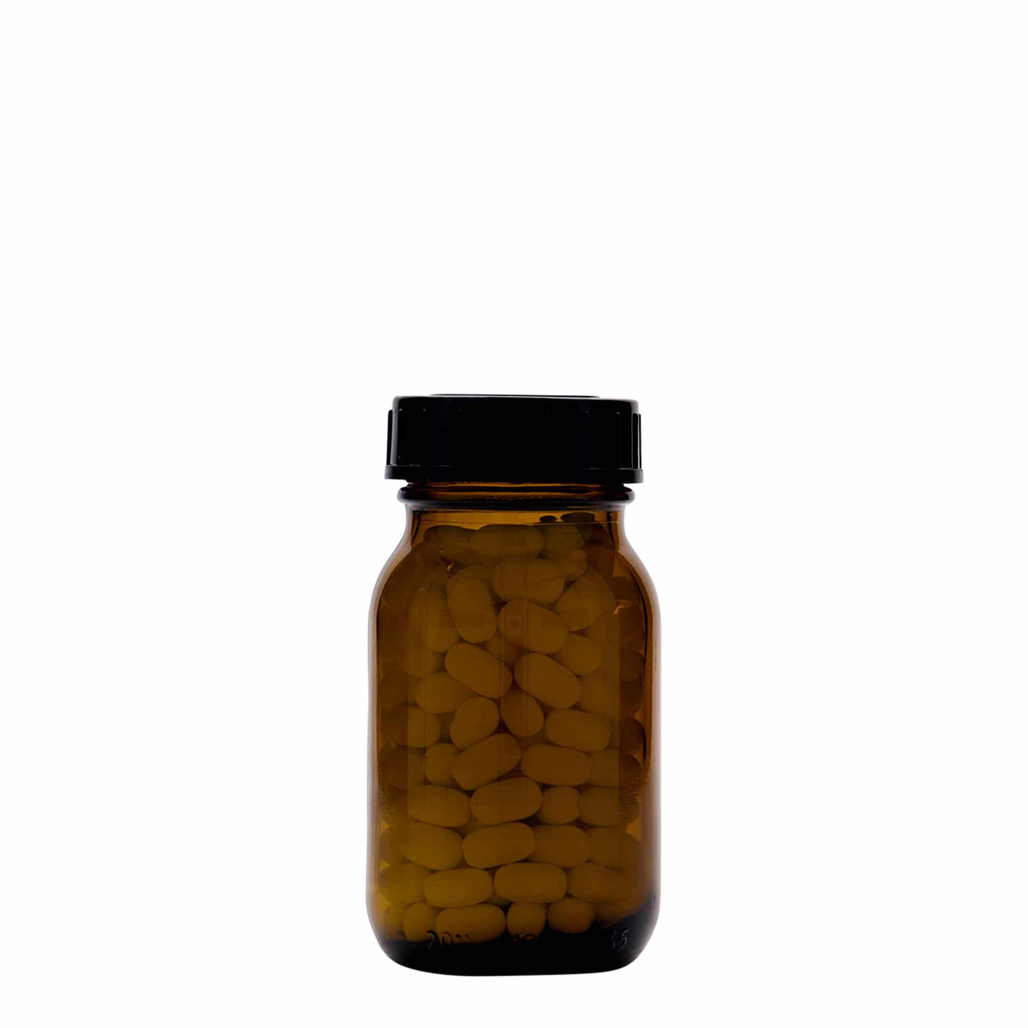 100 ml širokohrdlá sklenice, hnědá, hrdlo: DIN 40