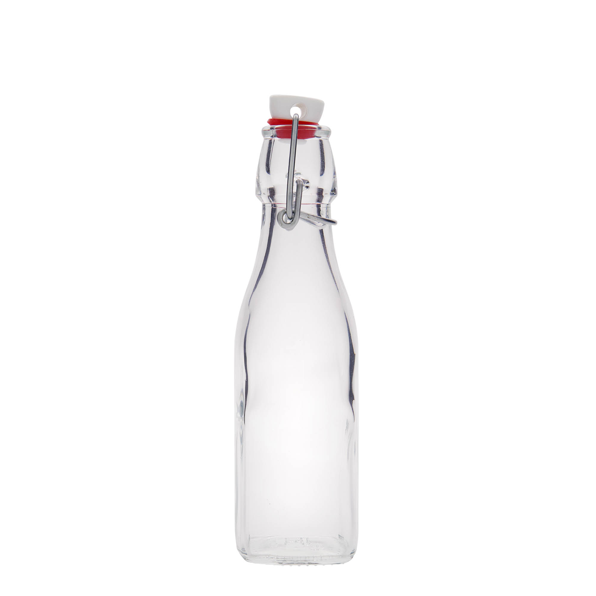 250 ml skleněná láhev „Swing, čtvercová, hrdlo: s klipem