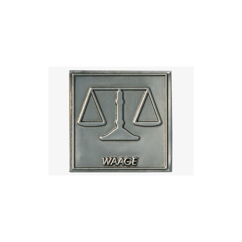 Cínová etiketa „Váha“, čtvercová, kovová, stříbrná Cínová etiketa „Váha“, čtvercová, kovová, stříbrná