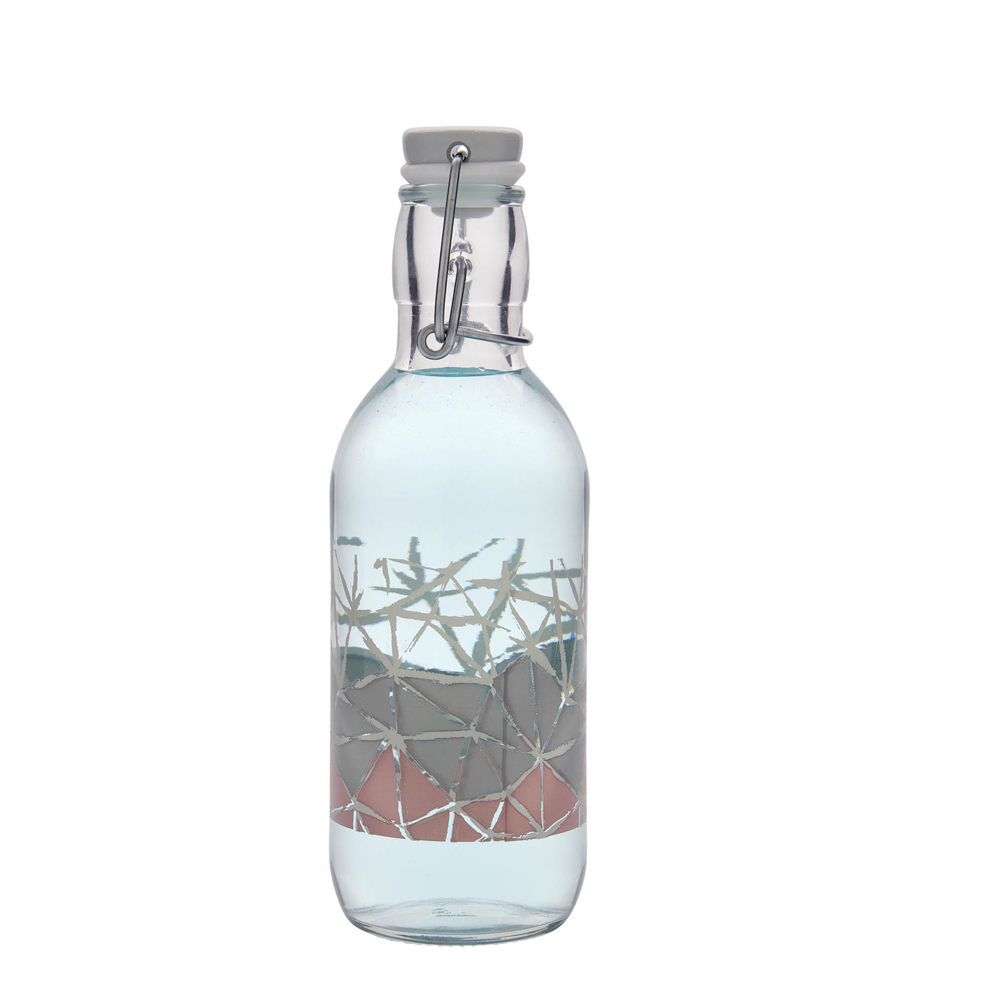 500 ml skleněná láhev Emilia potisk „Manolibera rosa“, hrdlo: závěsný uzávěr