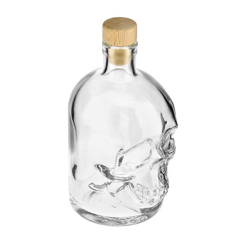 Skleněná lahev 500 ml 'Lebka', uzávěr: korek