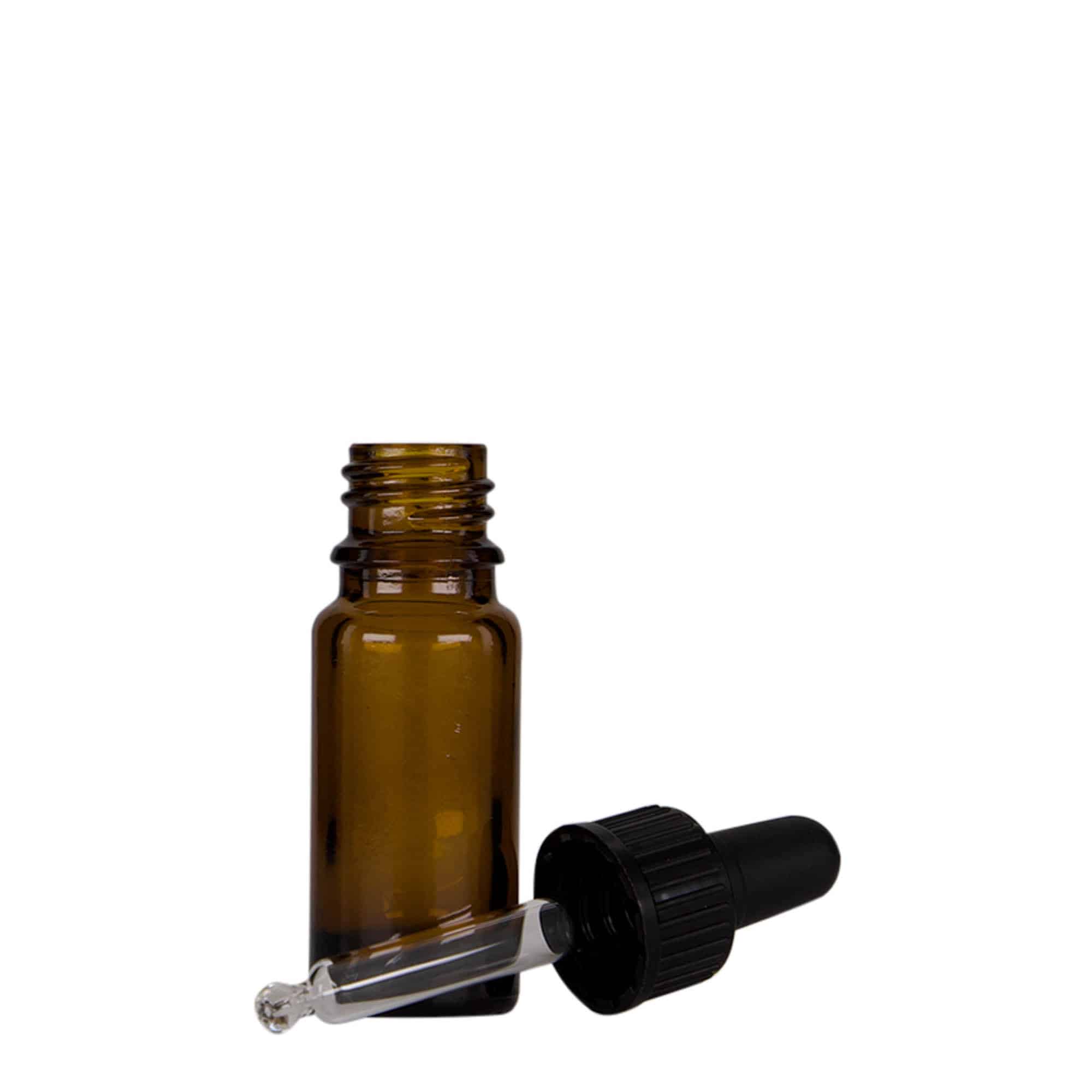 Lahvička na léky s pipetou 10 ml, sklo, hnědočerná, ústí: DIN 18