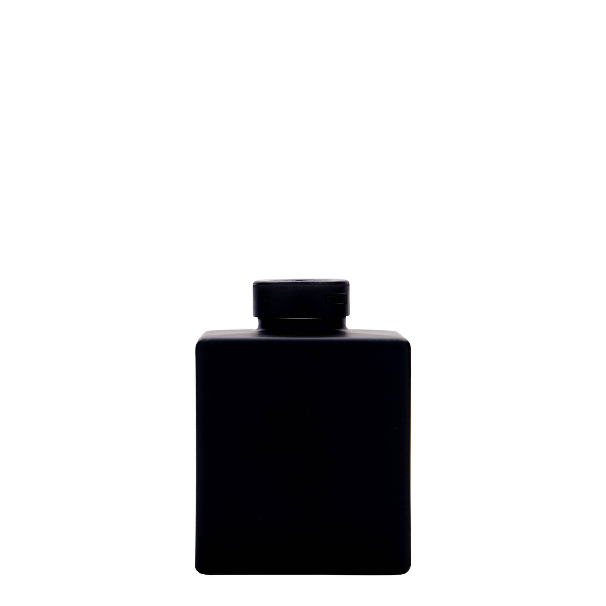 100 ml skleněná lahvička 'Cube', čtvercová, černá, hrdlo: korek
