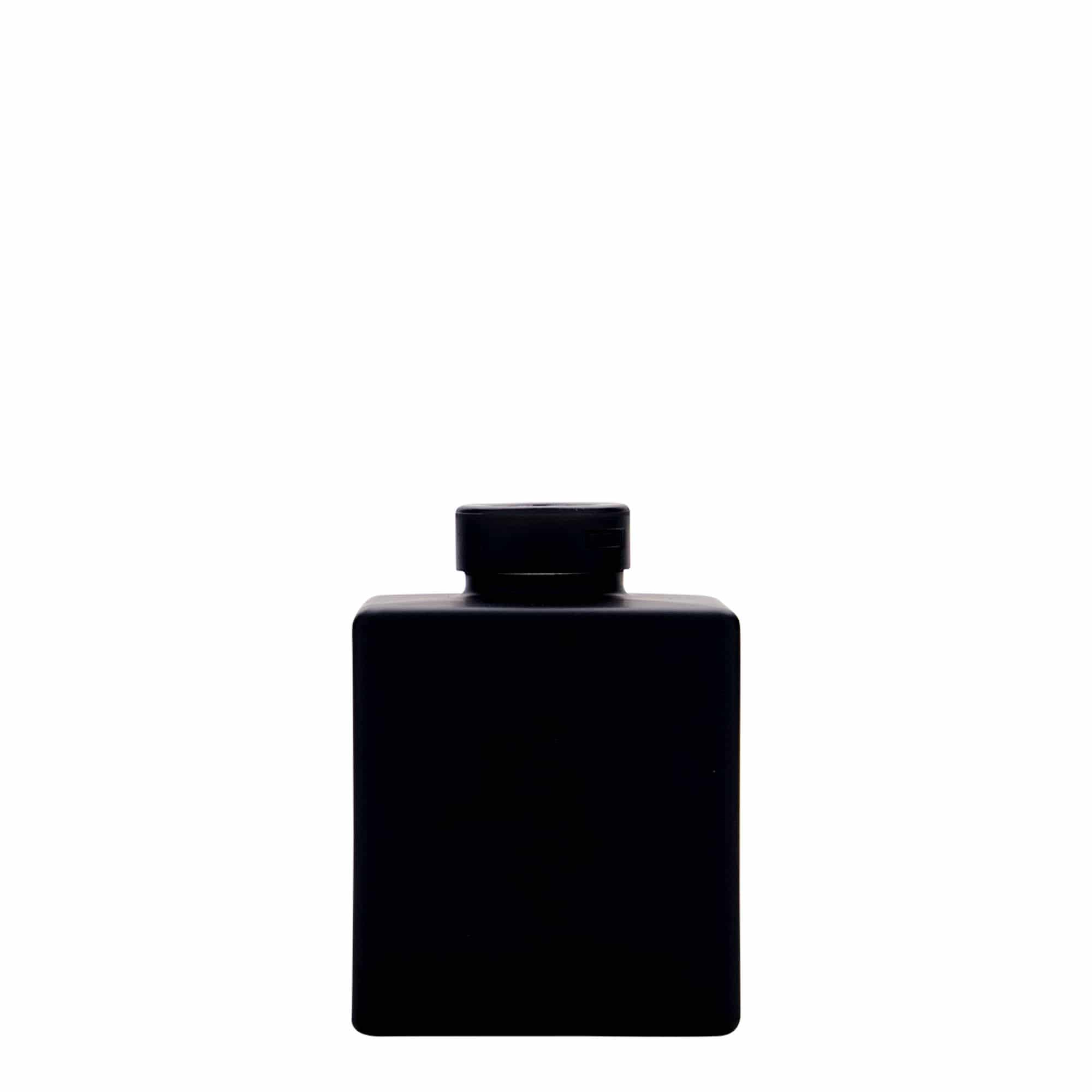 100 ml skleněná lahvička 'Cube', čtvercová, černá, hrdlo: korek