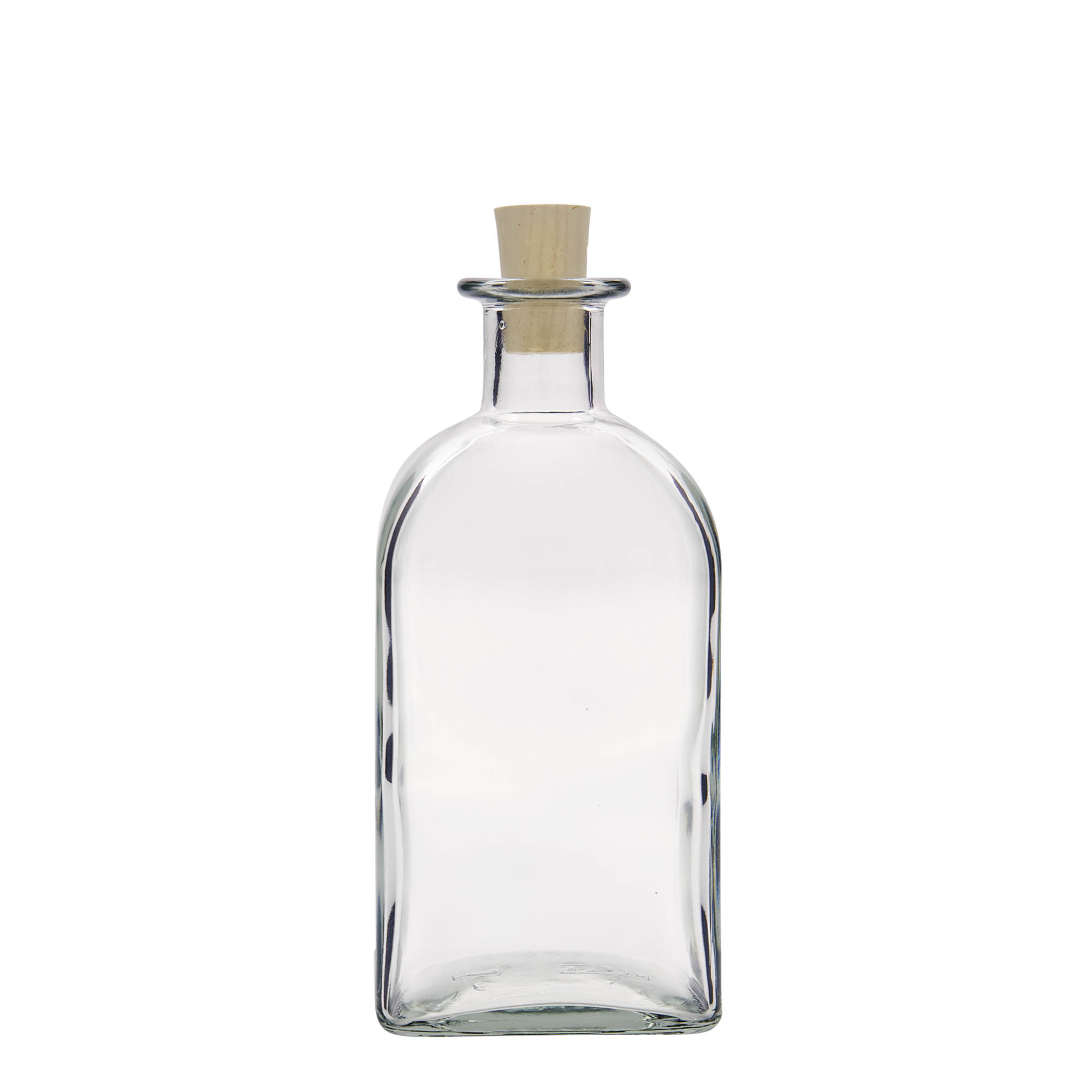 500 ml skleněná láhev Apotheker Carré, čtvercová, hrdlo: korek