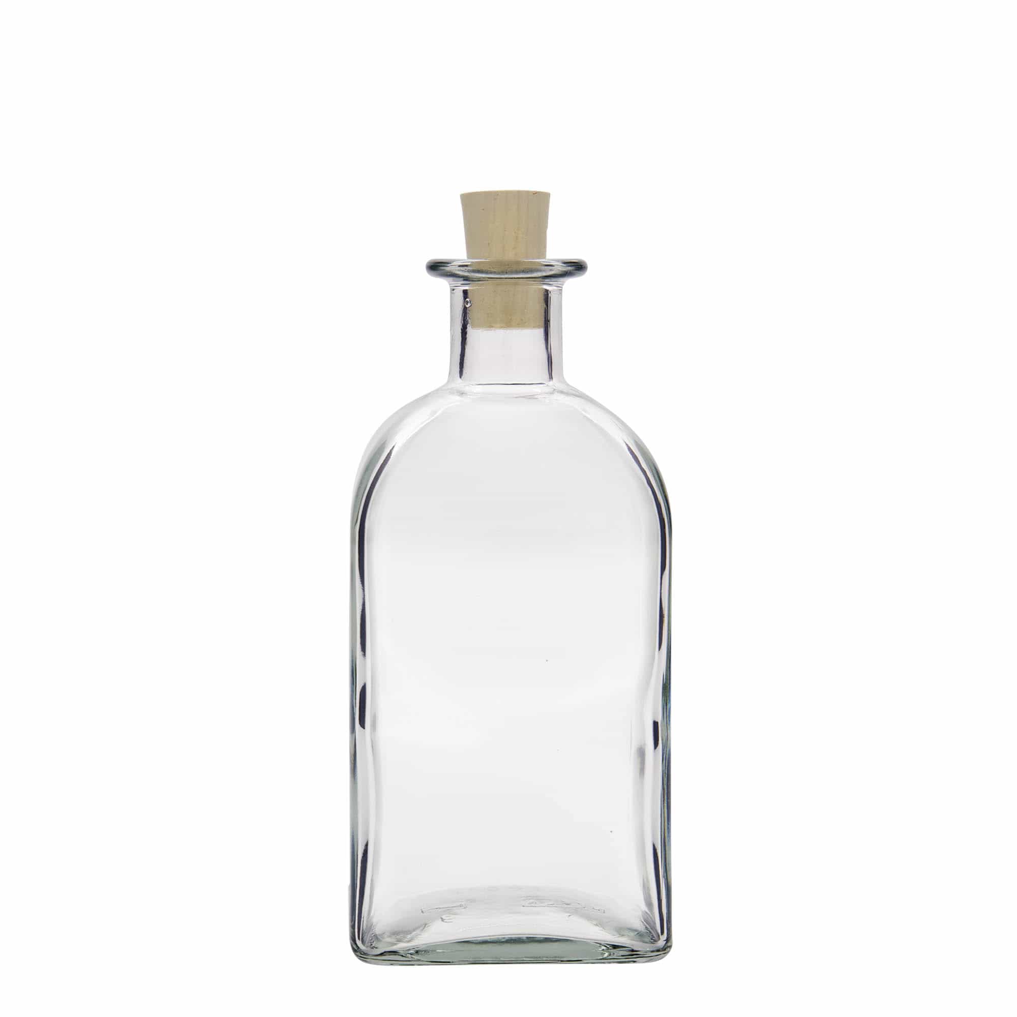500 ml skleněná láhev Apotheker Carré, čtvercová, hrdlo: korek