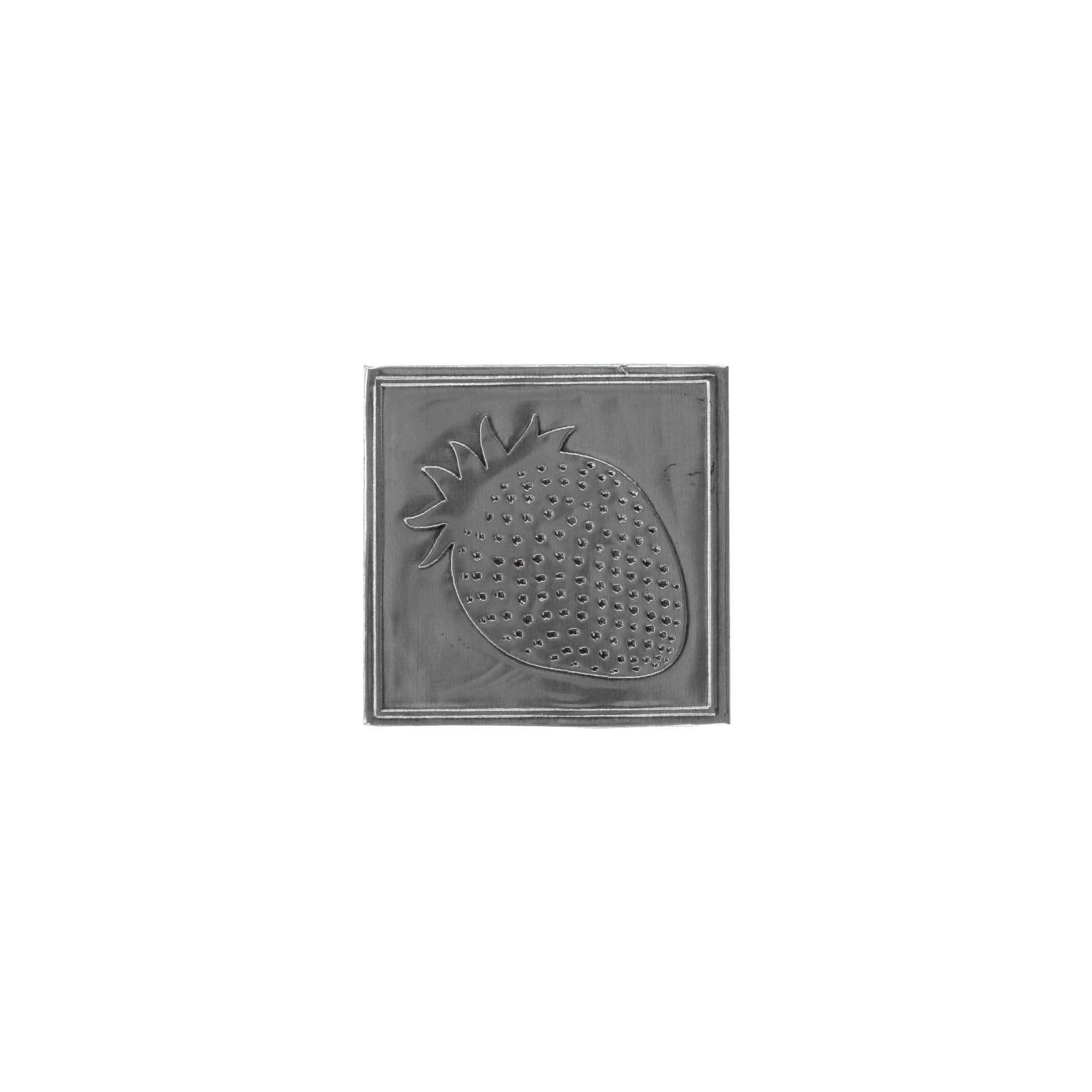 Cínový štítek 'Jahoda', čtvercový, kov, stříbrný