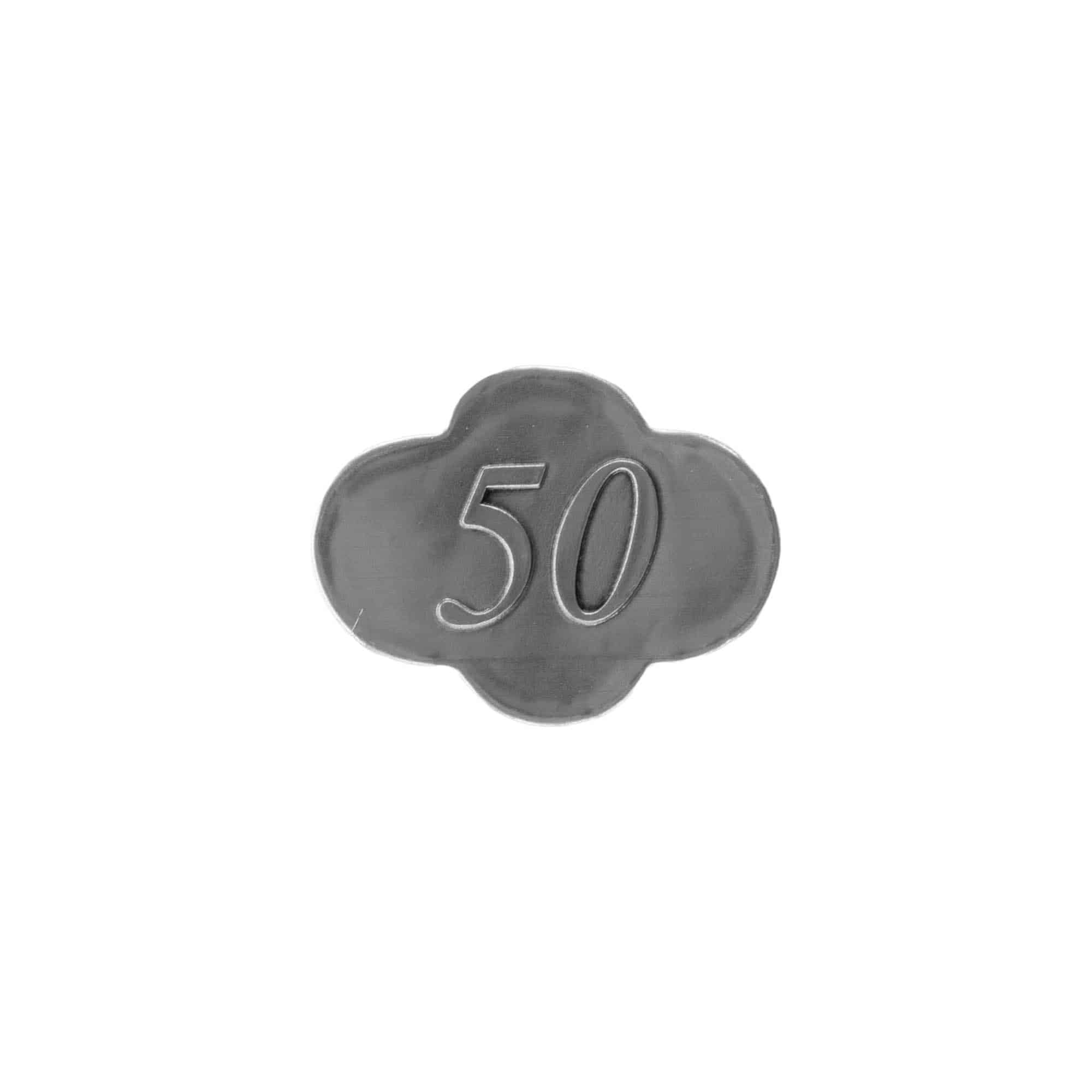 Cínová etiketa '50', kov, stříbrná