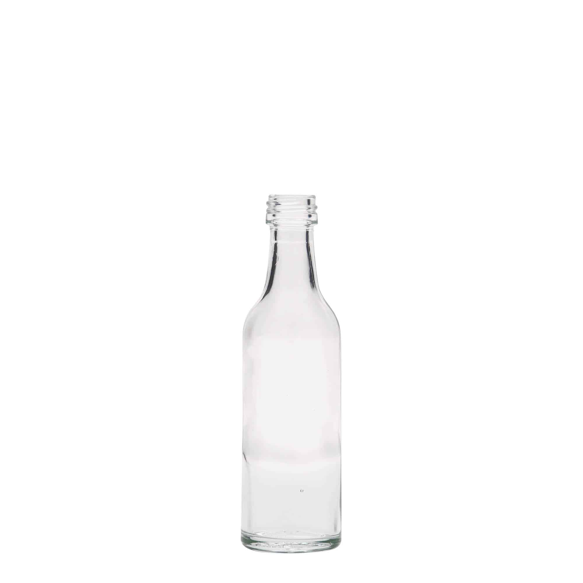 Skleněná lahev 50 ml rovné hrdlo, uzávěr: PP 18 Skleněná lahev 50 ml rovné hrdlo, uzávěr: PP 18