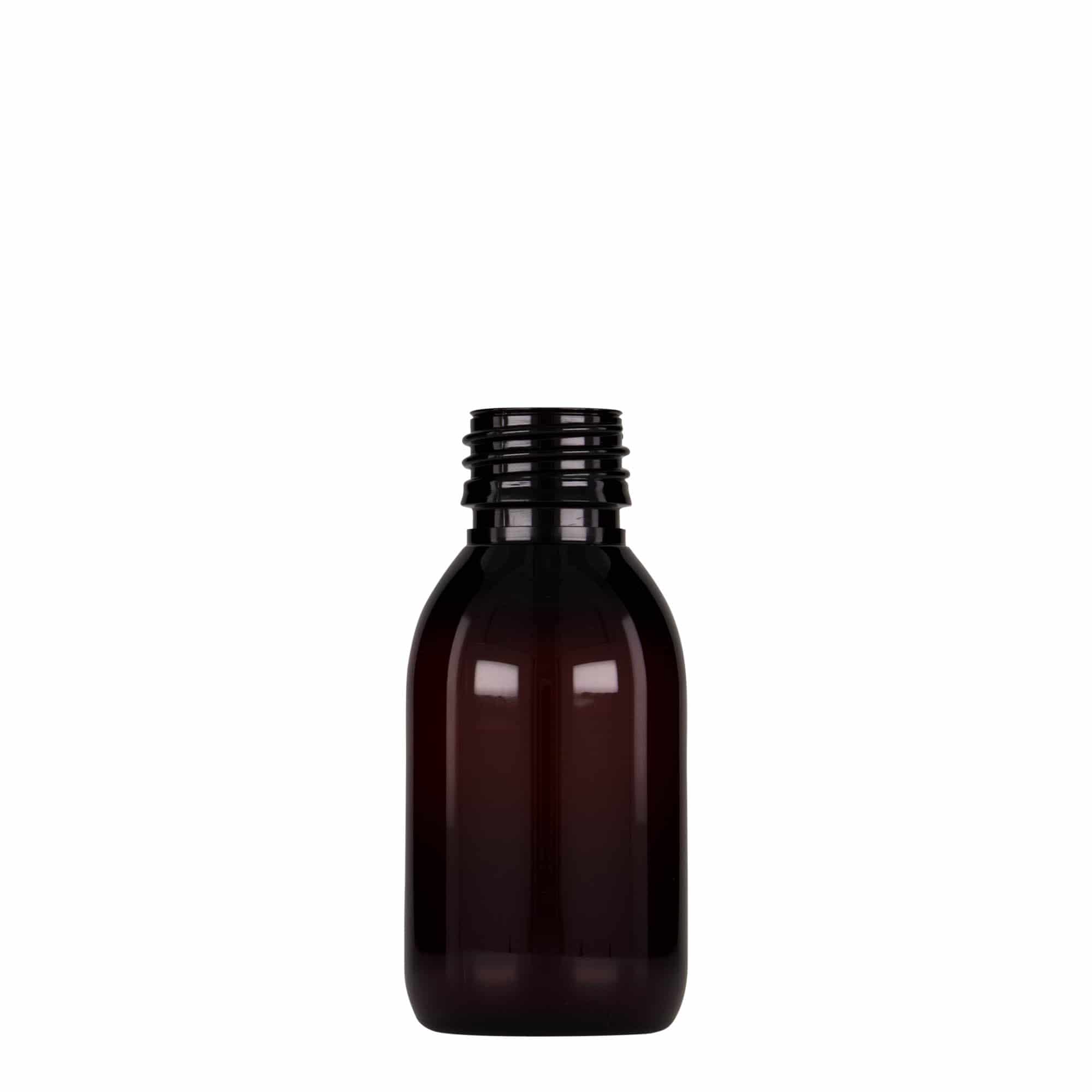 100 ml PET-lékovka, hnědá, plast, hrdlo: PP 28
