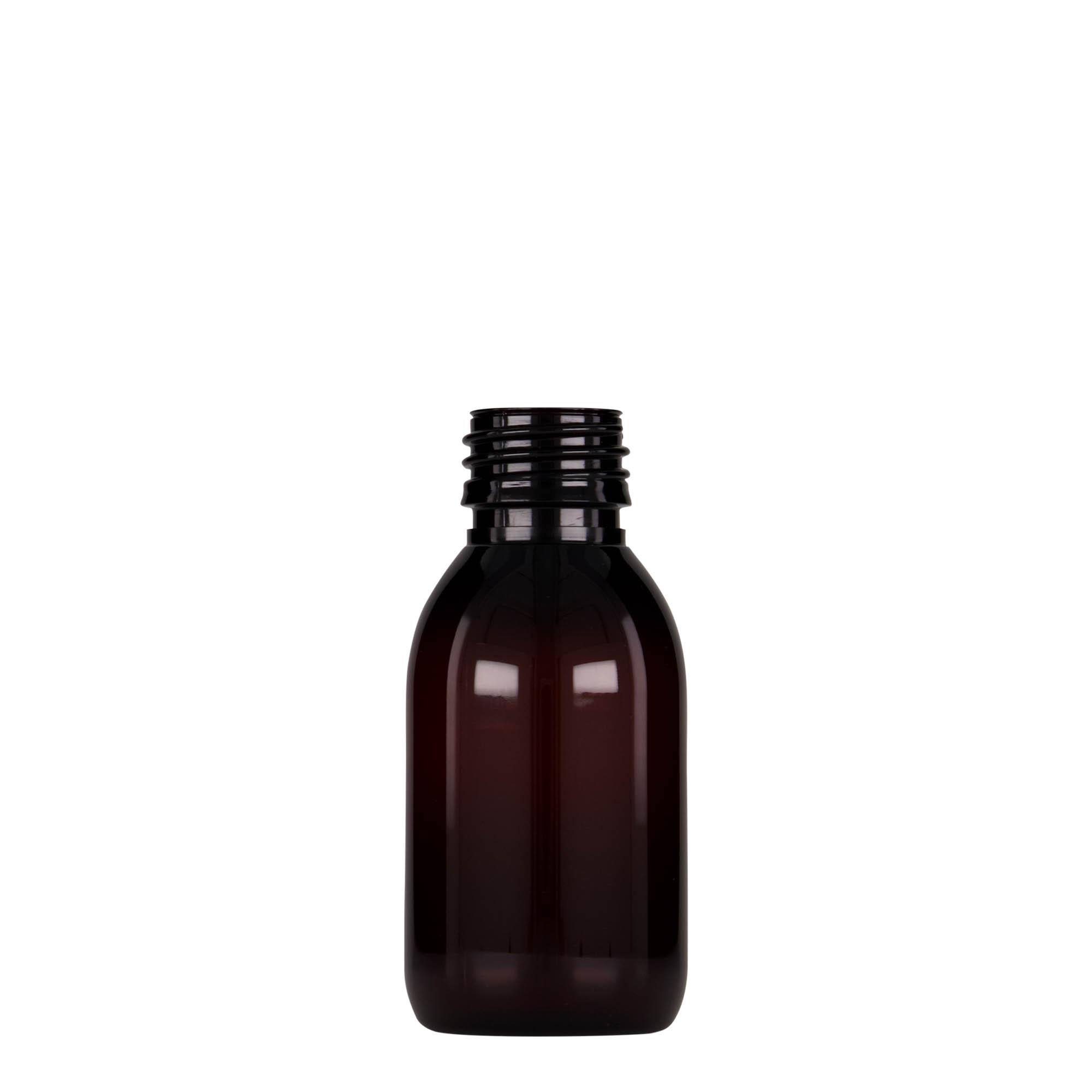 100 ml PET-lékovka, hnědá, plast, hrdlo: PP 28 100 ml PET-lékovka, hnědá, plast, hrdlo: PP 28