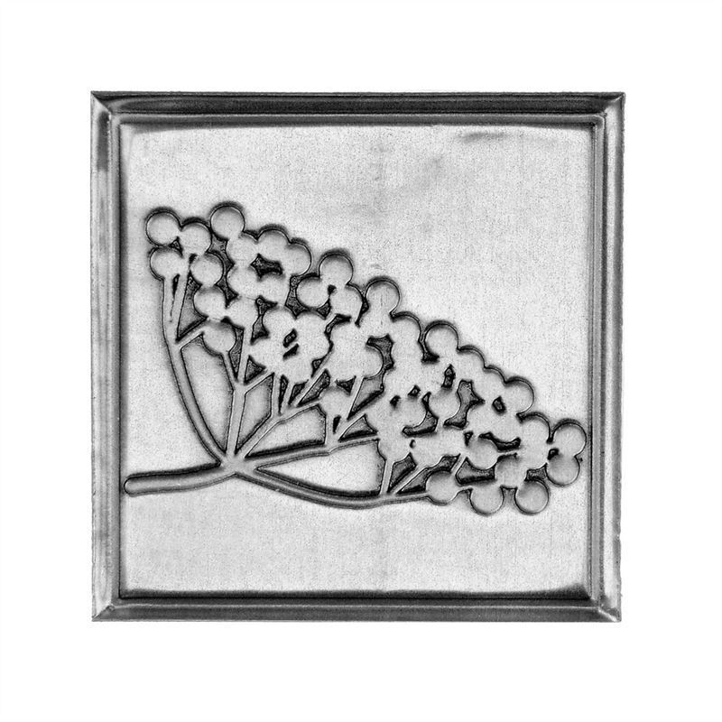 Plechová etiketa „Bez černý“, čtvercová, stříbrná Plechová etiketa „Bez černý“, čtvercová, stříbrná