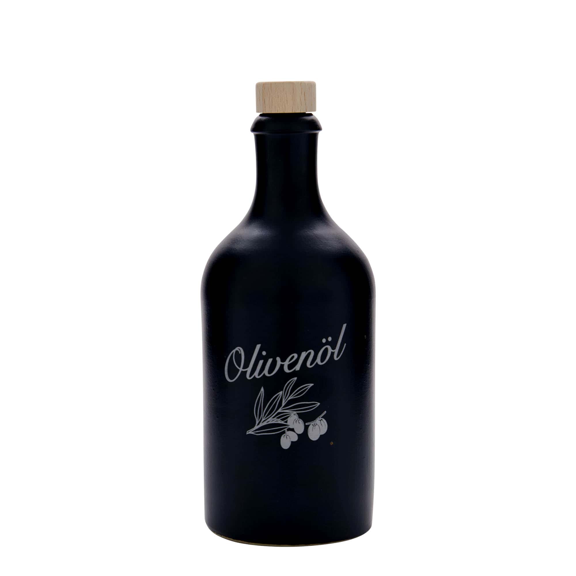 500 ml keramický džbán, motiv: olivový olej, kamenina, černý, hrdlo: korek