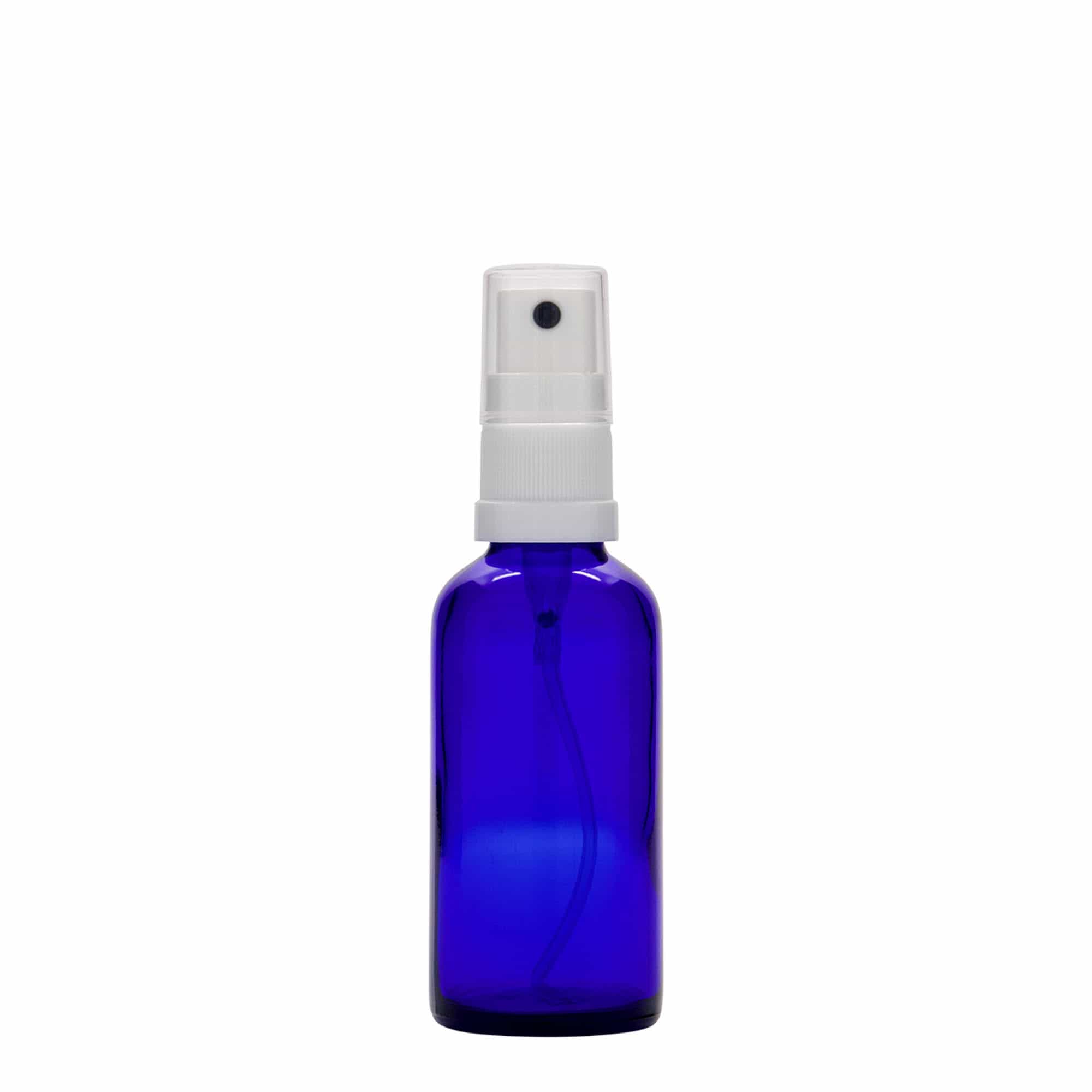50 ml lékovka s rozprašovačem, sklo, královská modř, hrdlo: DIN 18