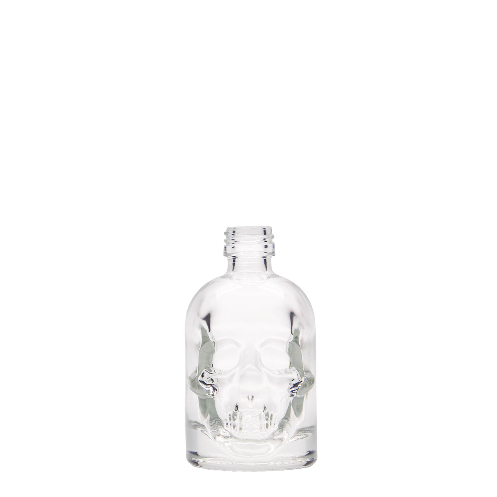 50 ml skleněná lahvička 'Lebka', hrdlo: PP 18