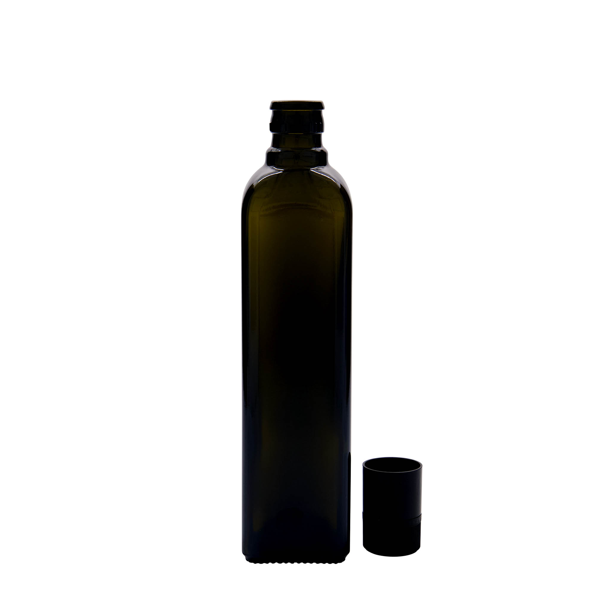 500 ml láhev na ocet/olej 'Quadra', sklo, čtvercová, starozelená, hrdlo: DOP