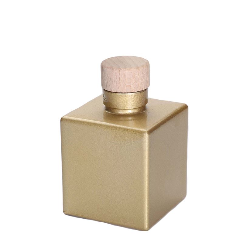 Skleněná lahev 500 ml 'Cube', čtvercová, zlatá, uzávěr: korek