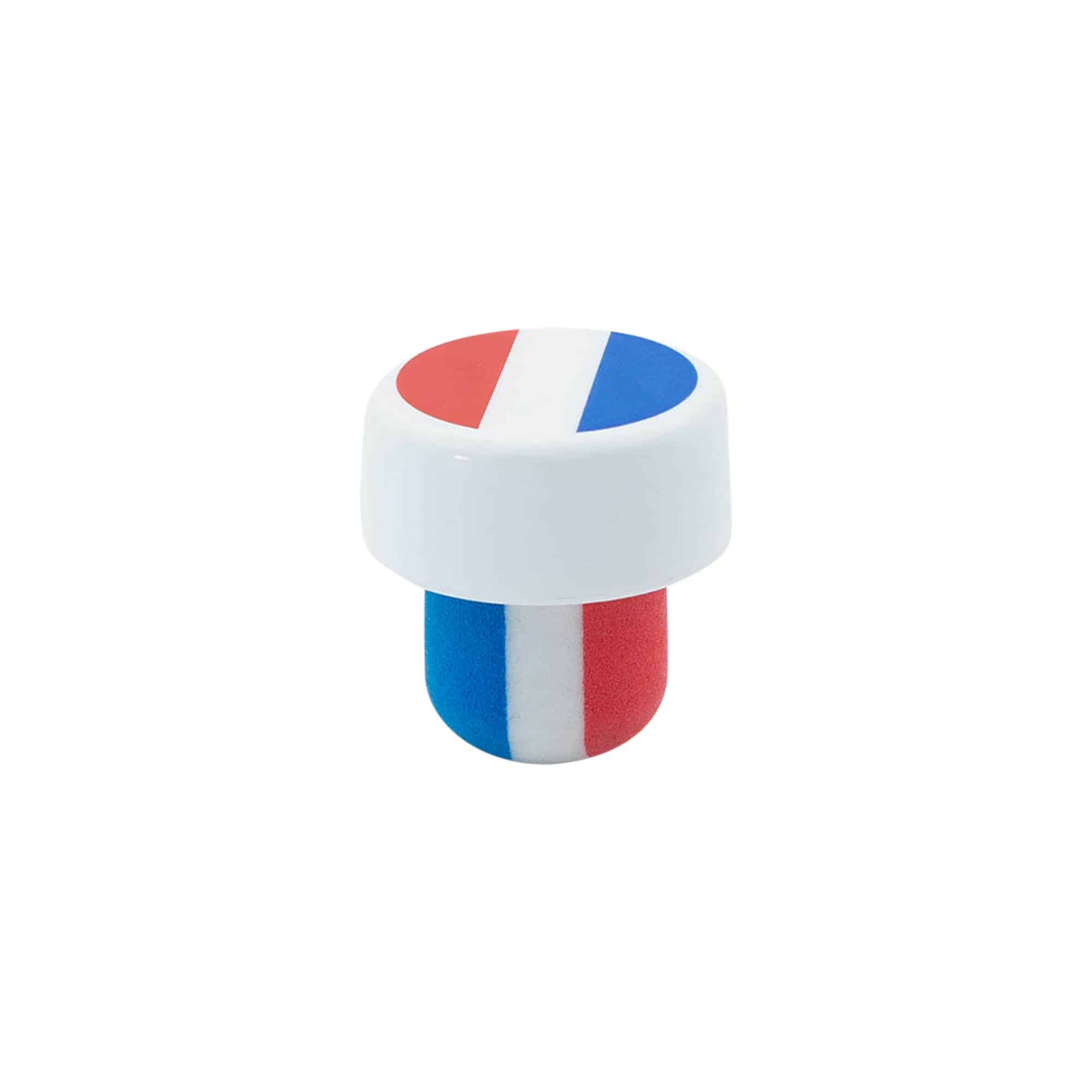 Korek s úchytem 19 mm 'Francie', plast, barevný, pro ústí: korek Korek s úchytem 19 mm 'Francie', plast, barevný, pro ústí: korek