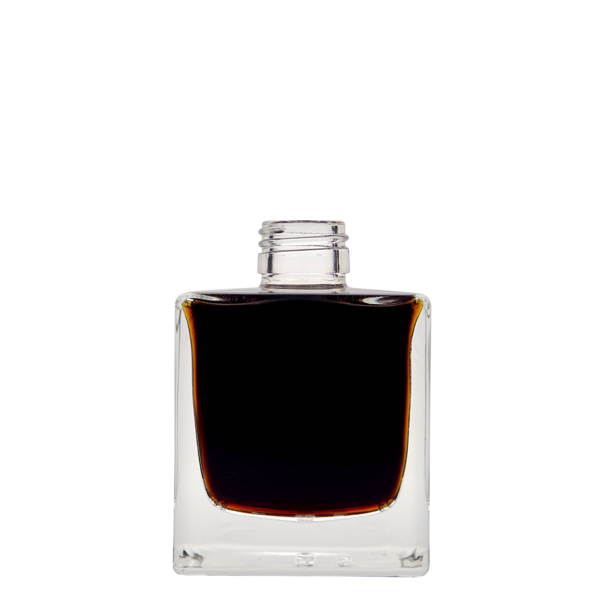 200 ml skleněná láhev 'Cube', čtvercová, hrdlo: PP 28