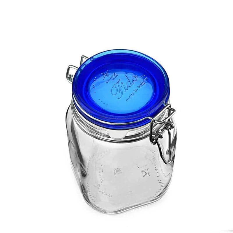 Sklenice s drátěným uzávěrem 1000 ml 'Fido' Blue Top, čtvercová, uzávěr: drátěný uzávěr