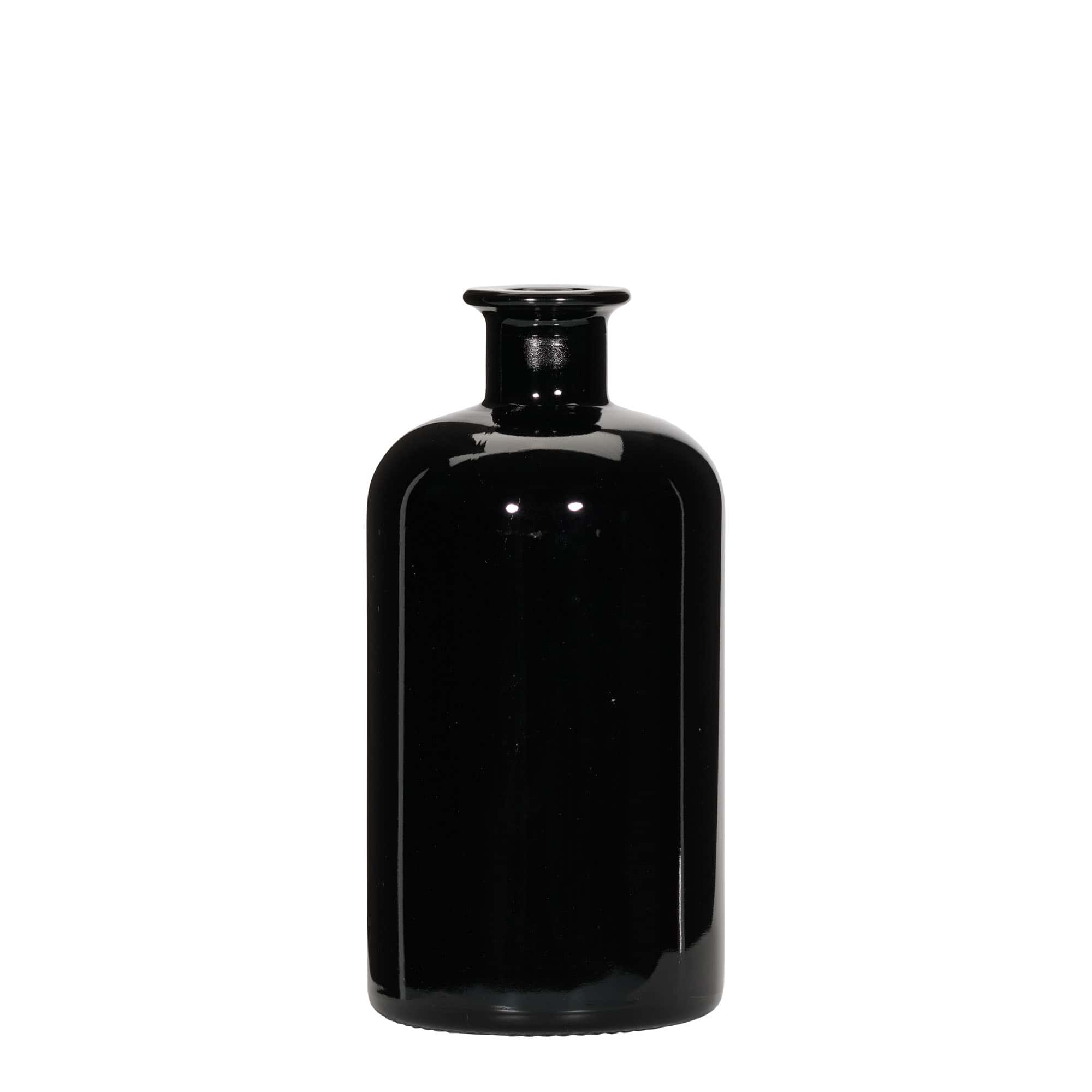 Skleněná lahev 500 ml lékárenská, černá, uzávěr: korek