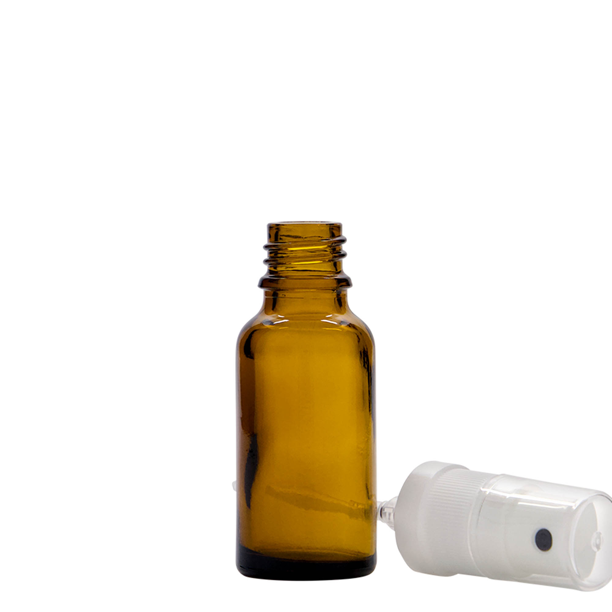 Lahvička na léky s rozprašovačem 20 ml, sklo, hnědá, ústí: DIN 18