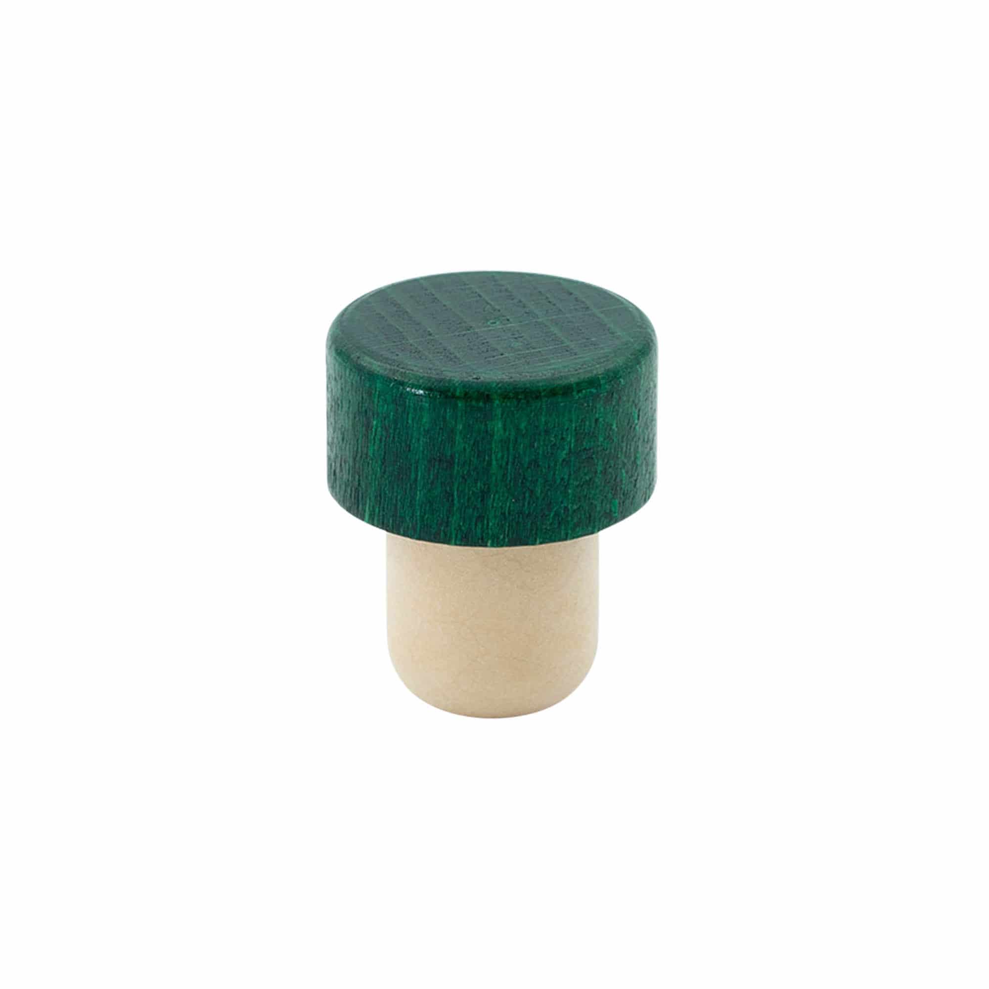 Korek s úchytem 19 mm, dřevo, zelený, pro uzávěr: korek Korek s úchytem 19 mm, dřevo, zelený, pro uzávěr: korek