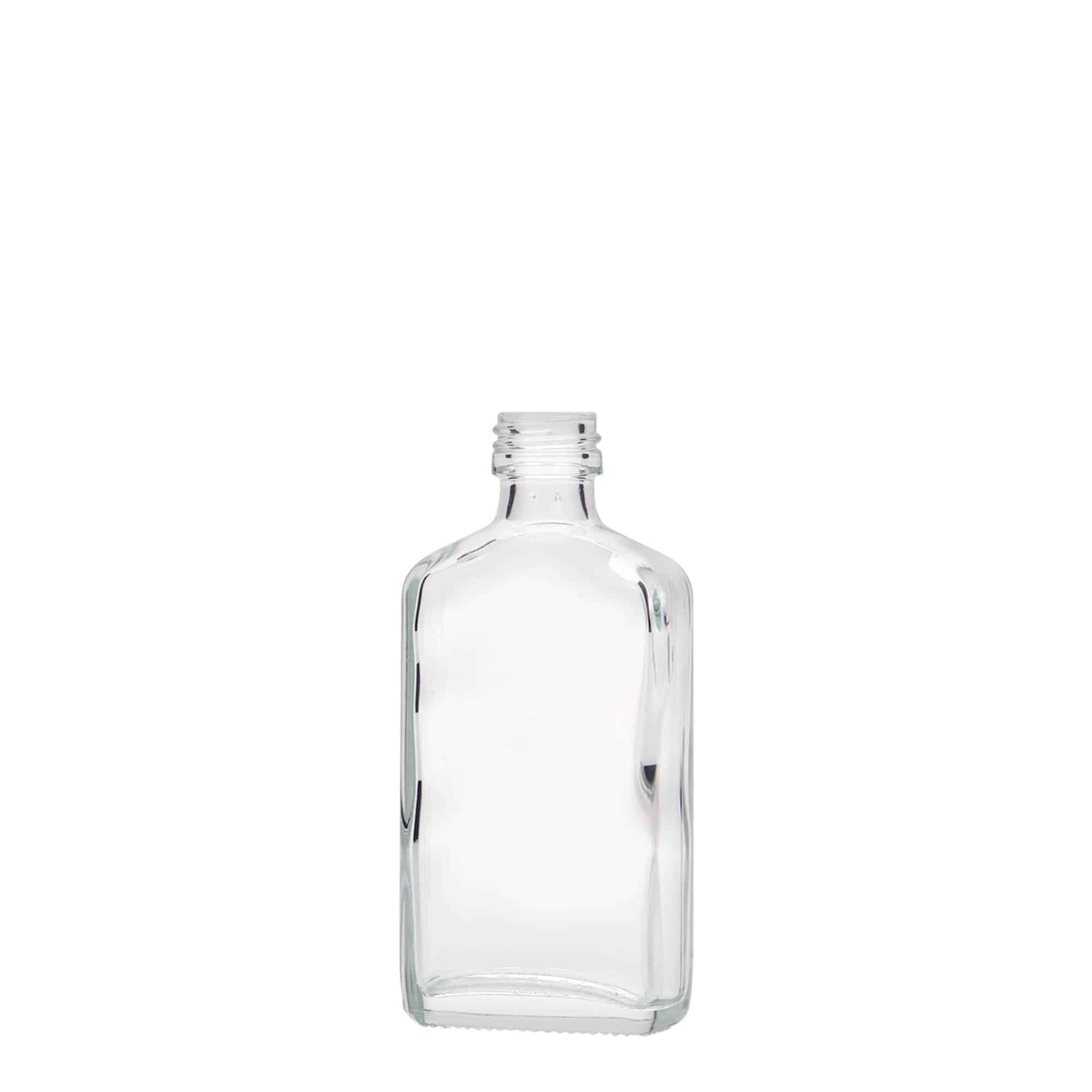 Kapesní lahev 50 ml, hranatá, sklo, ústí: PP 18